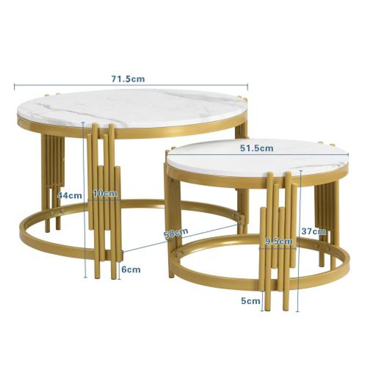 MERAX Table basse gigogne ronde gris - 71,5x71,5 cm mdf