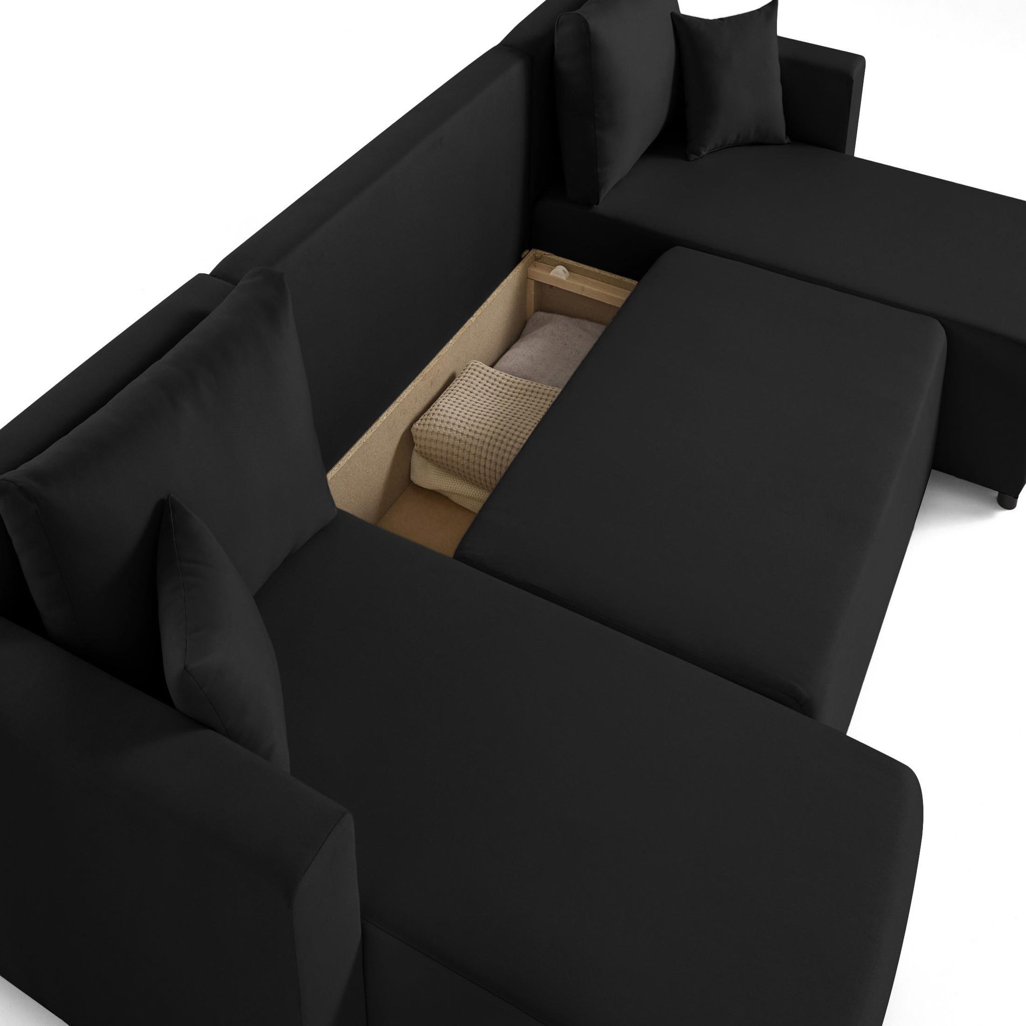 Voir la diapositive 4 : BEST MOBILIER Regala - canapé panoramique - 7 places - convertible avec coffre - en tissu