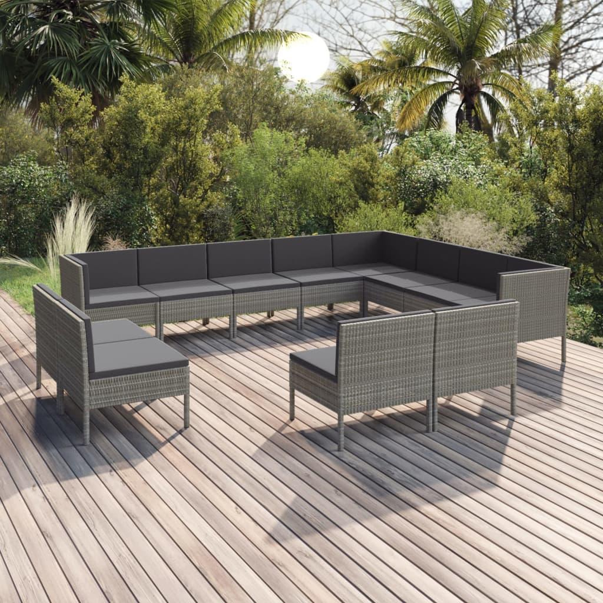 Voir la diapositive 1 : VIDAXL Salon de jardin 12 pcs avec coussins Resine tressee Gris