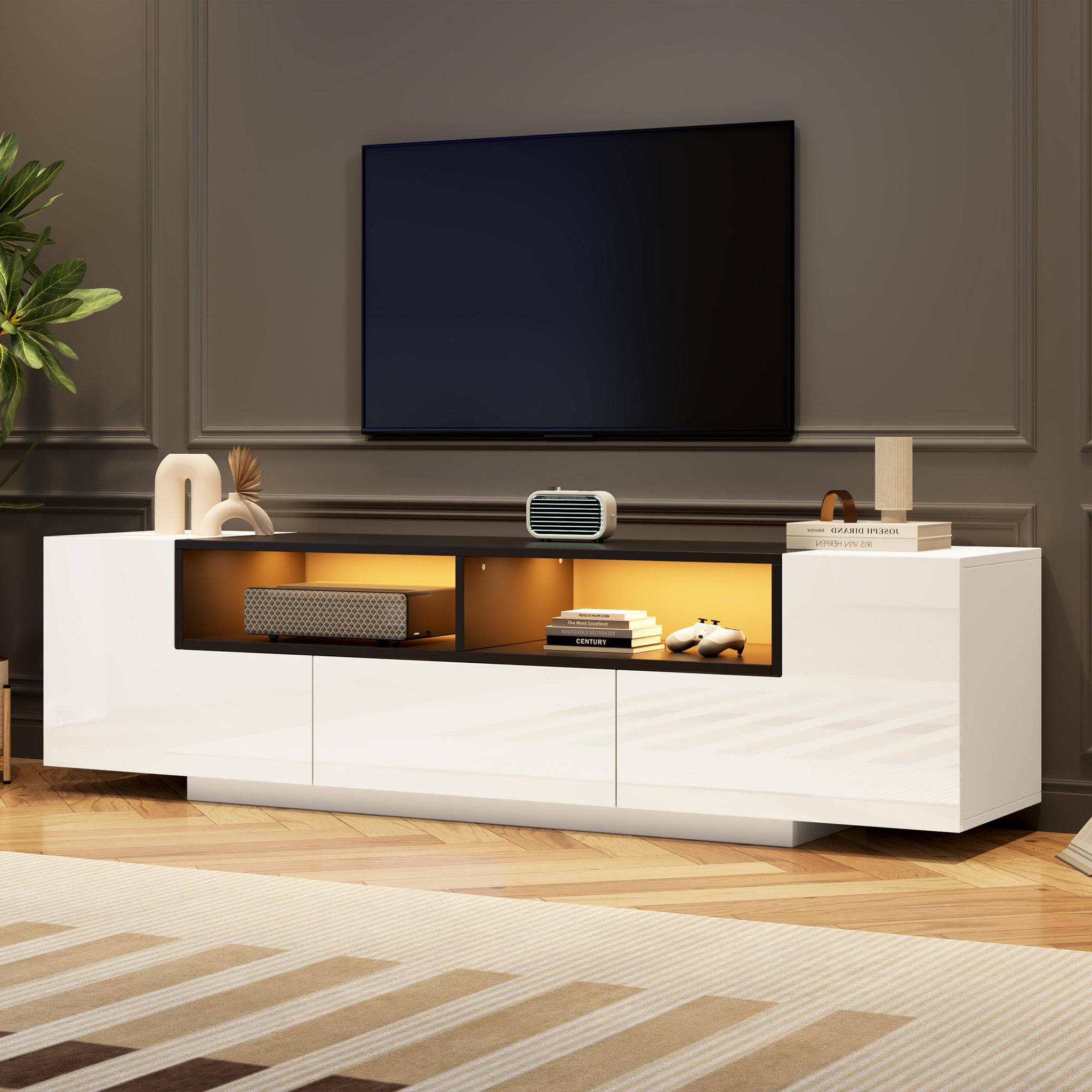 Voir la diapositive 4 : MERAX Meuble tv blanc 180 cm led panneau de particules