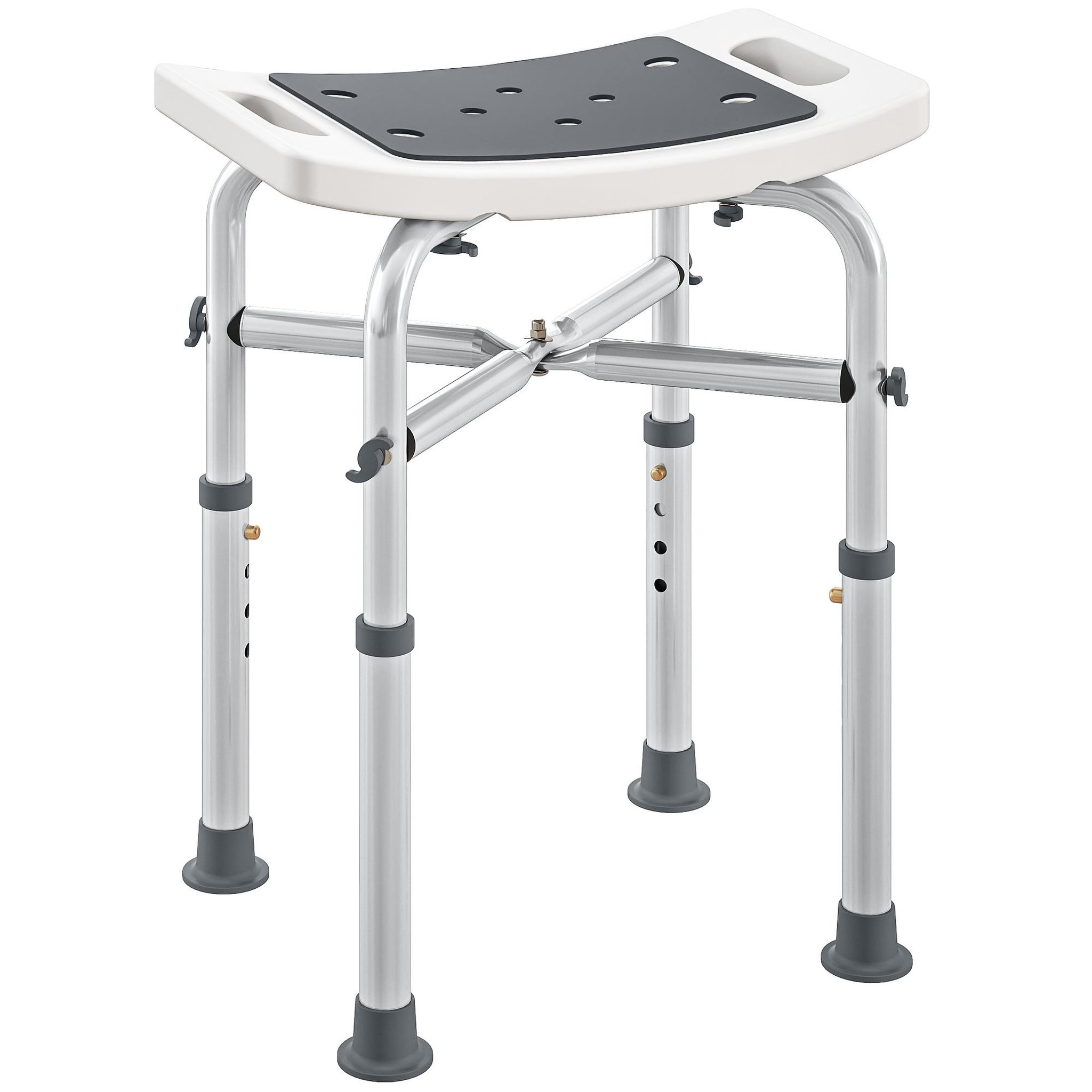 HOMCOM Siège de douche réglable en hauteur tabouret de douche ergonomique pieds antidérapants charge max. 150 kg alu hdpe blanc gris