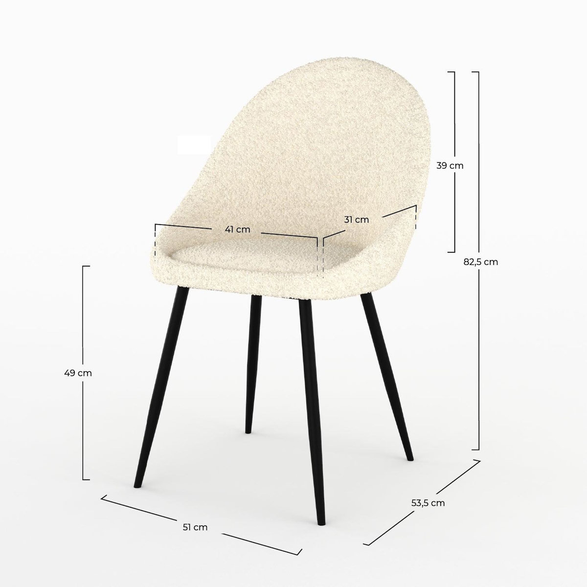 Rendez vous déco Lot de 2 chaises en tissu bouclé blanc cassé-Rona