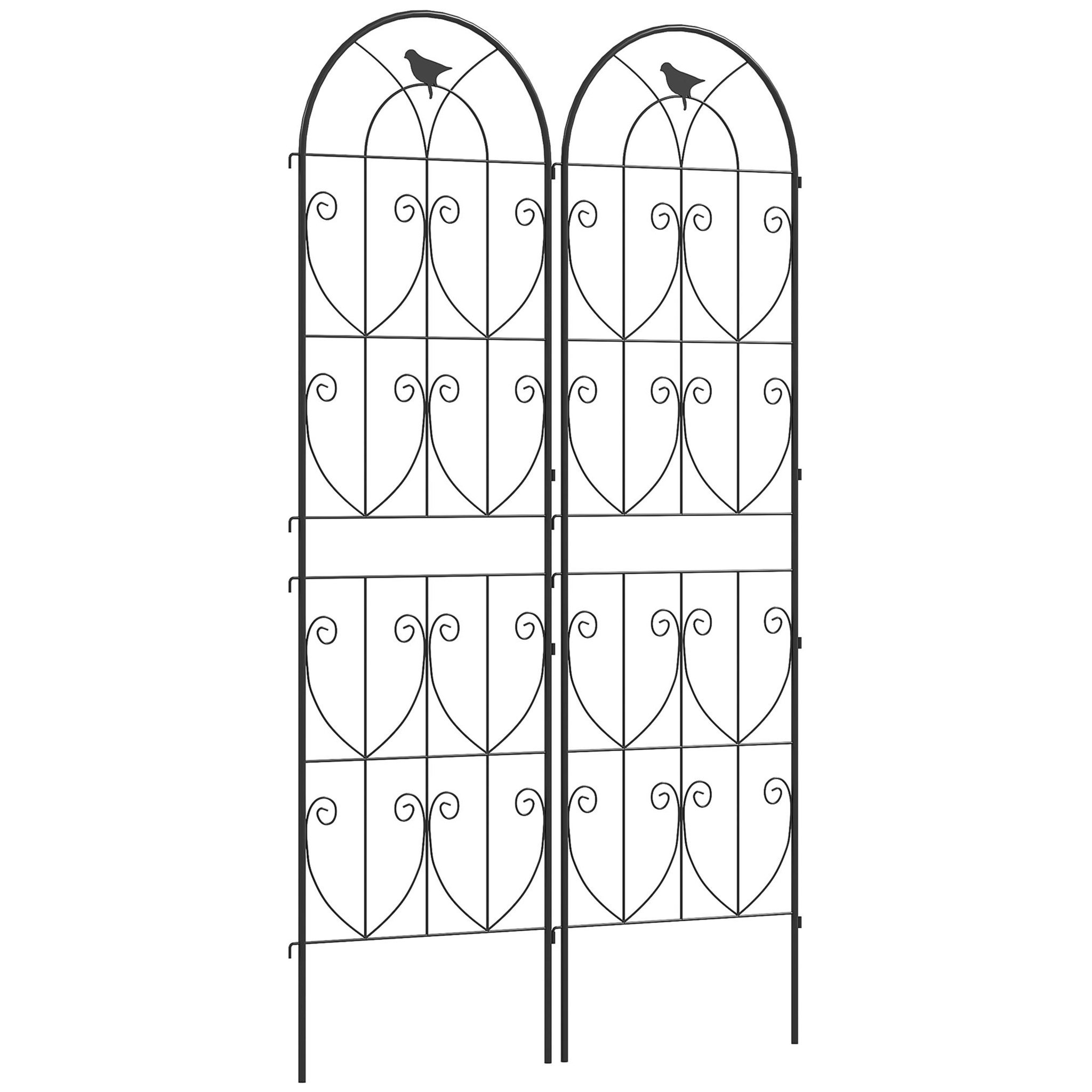 OUTSUNNY Treillis de jardin effet fer forgé oiseau - 2 supports plantes grimpantes - 50 x 180 cm - métal époxy noir