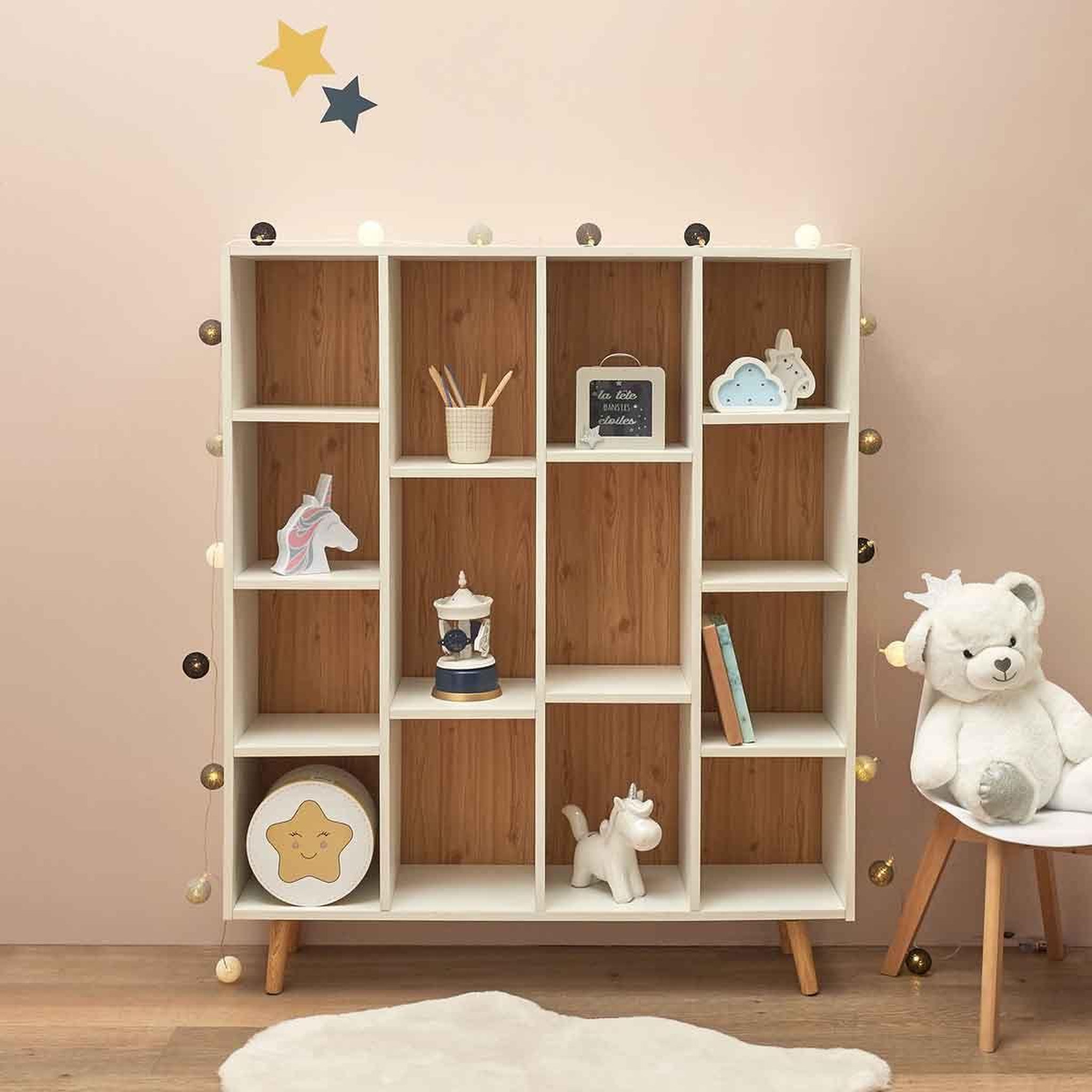 Voir la diapositive 5 : The Home Deco Factory Bibliothèque enfant  suzanne  116cm blanc & beige