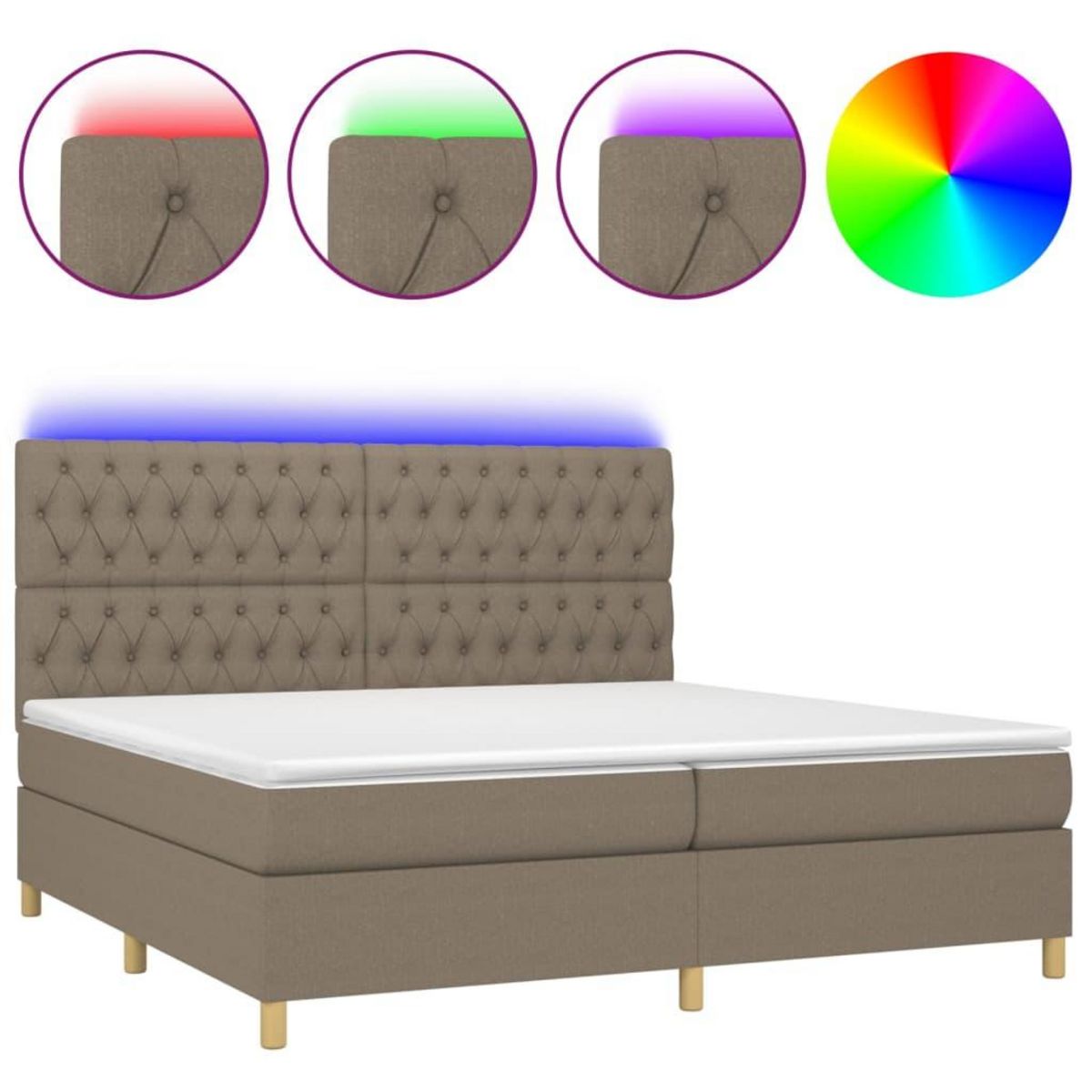 VIDAXL Sommier a lattes de lit et matelas et LED Taupe 200x200cm Tissu