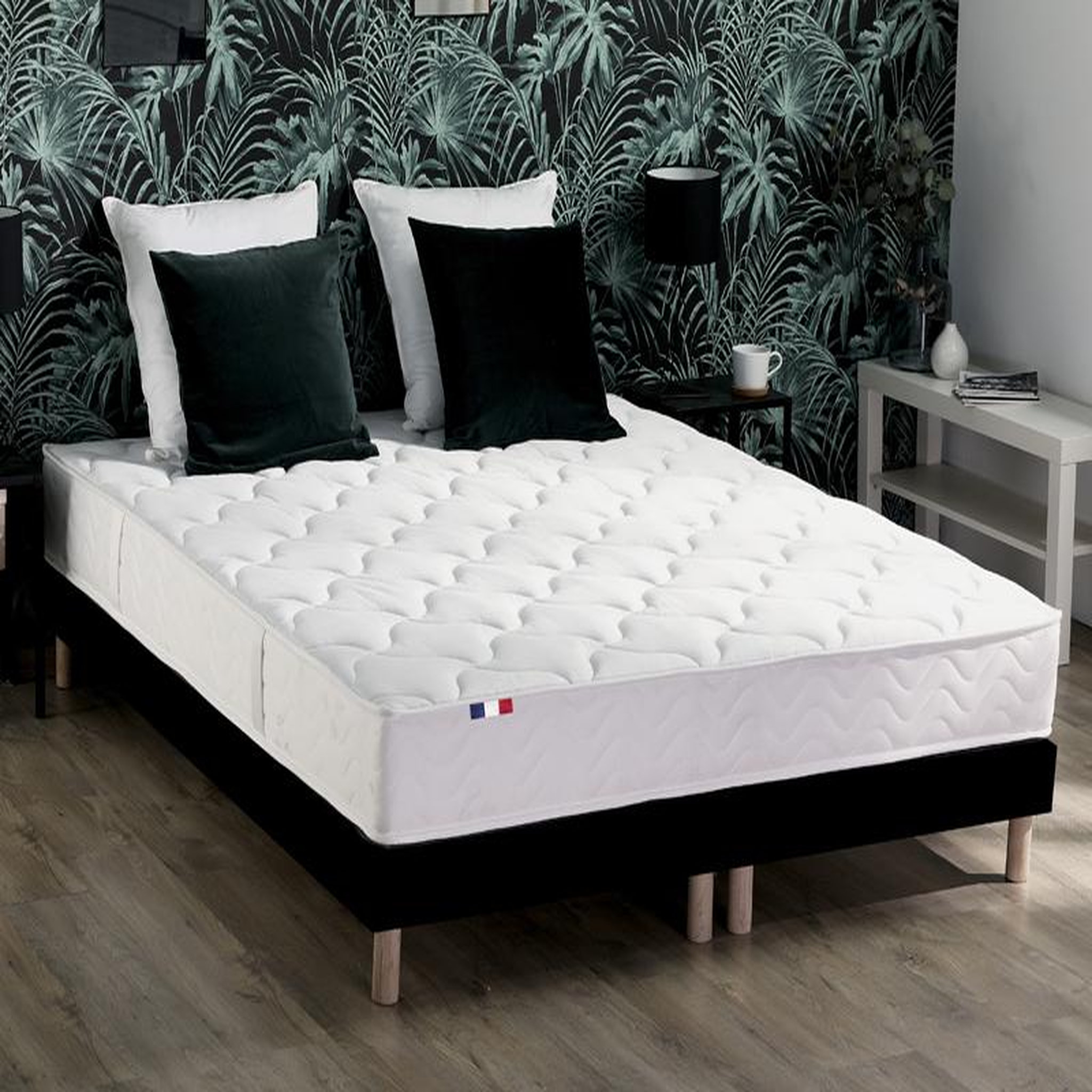 Voir la diapositive 1 : Ensemble literie matelas ressorts ensachés 20cm 160x200 cm + sommier tapissier noir 2x80cm ASTRE