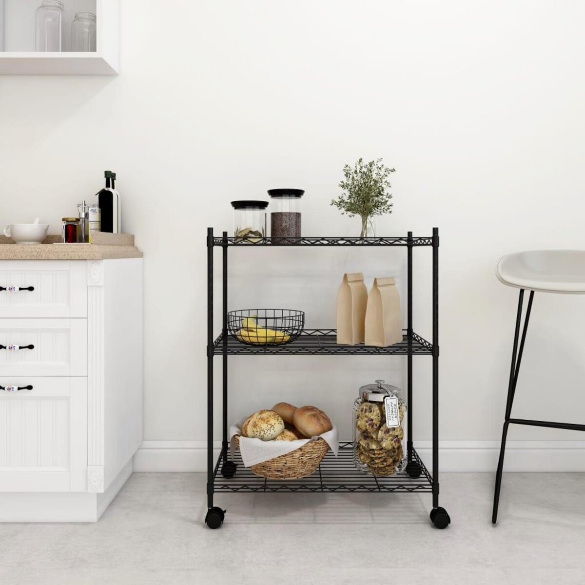 VIDAXL Etagere de rangement 3 niveaux et roues 60x35x81 cm noir 150 kg