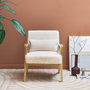 Voir la diapositive 2 : SWEEEK Fauteuil scandinave bois d'hévéa et tissu effet fausse fourrure blanc crème