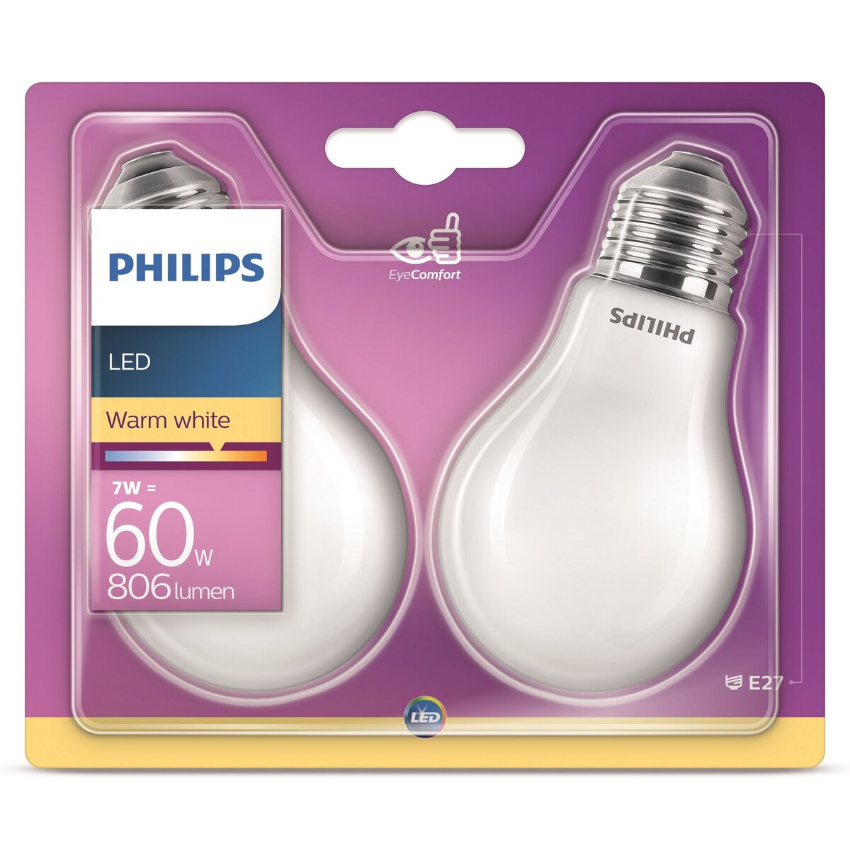 PHILIPS 2 ampoules LED Standard 7W (60W) - E27 
