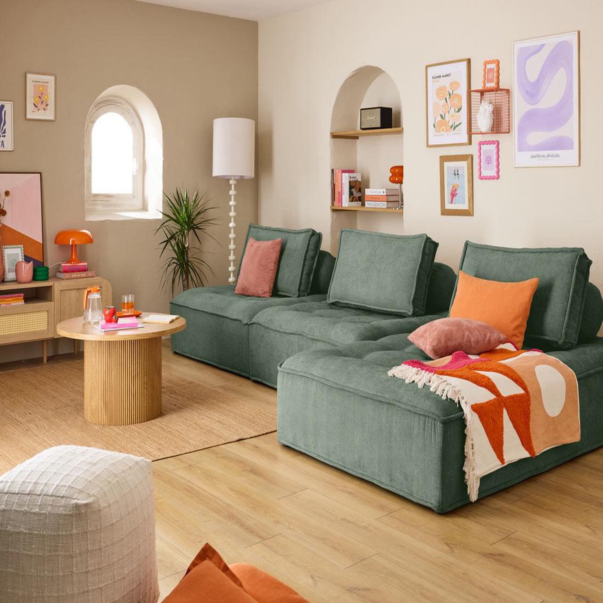 Voir la diapositive 2 : BEST MOBILIER Marisol - module d'assise méridienne - velours texturé