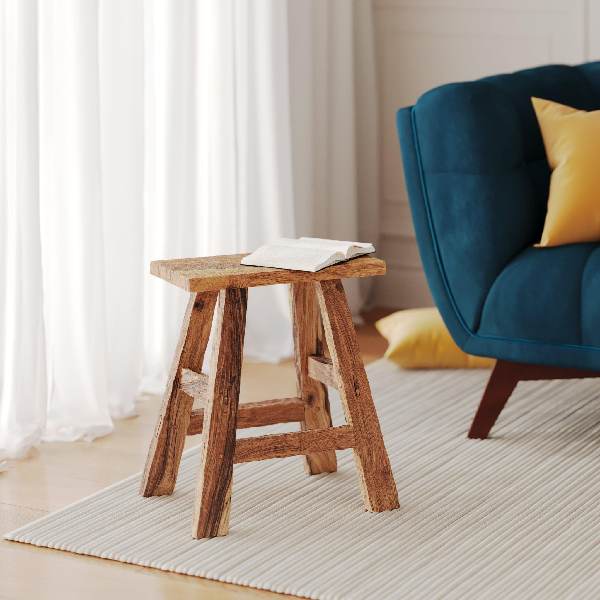 Voir la diapositive 2 : MAISON PAVANE Tabouret en bois de teck recyclé H45 cm-Bob