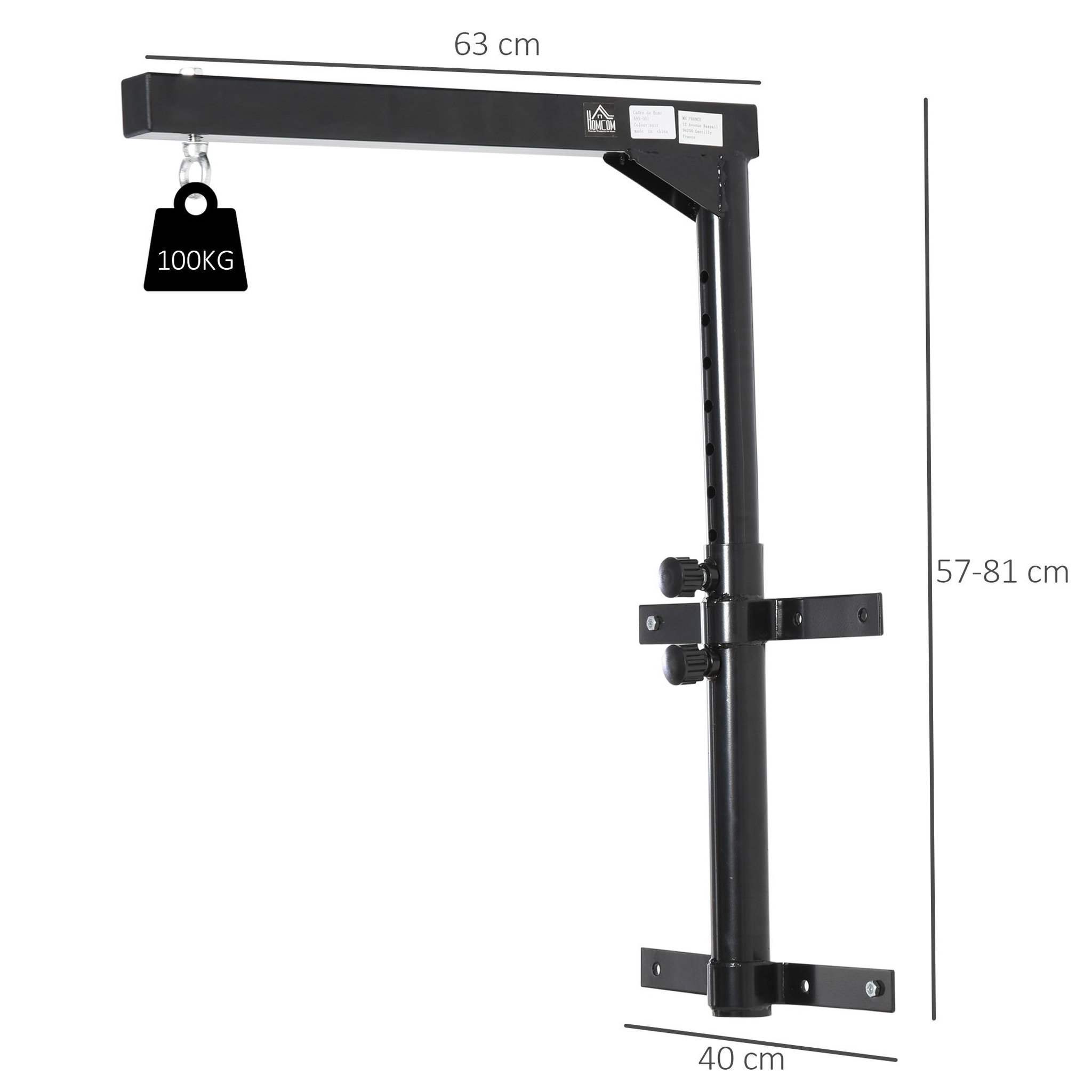Voir la diapositive 3 : HOMCOM Support sac de boxe fixation sac de frappe hauteur réglable charge max. 100 kg acier noir