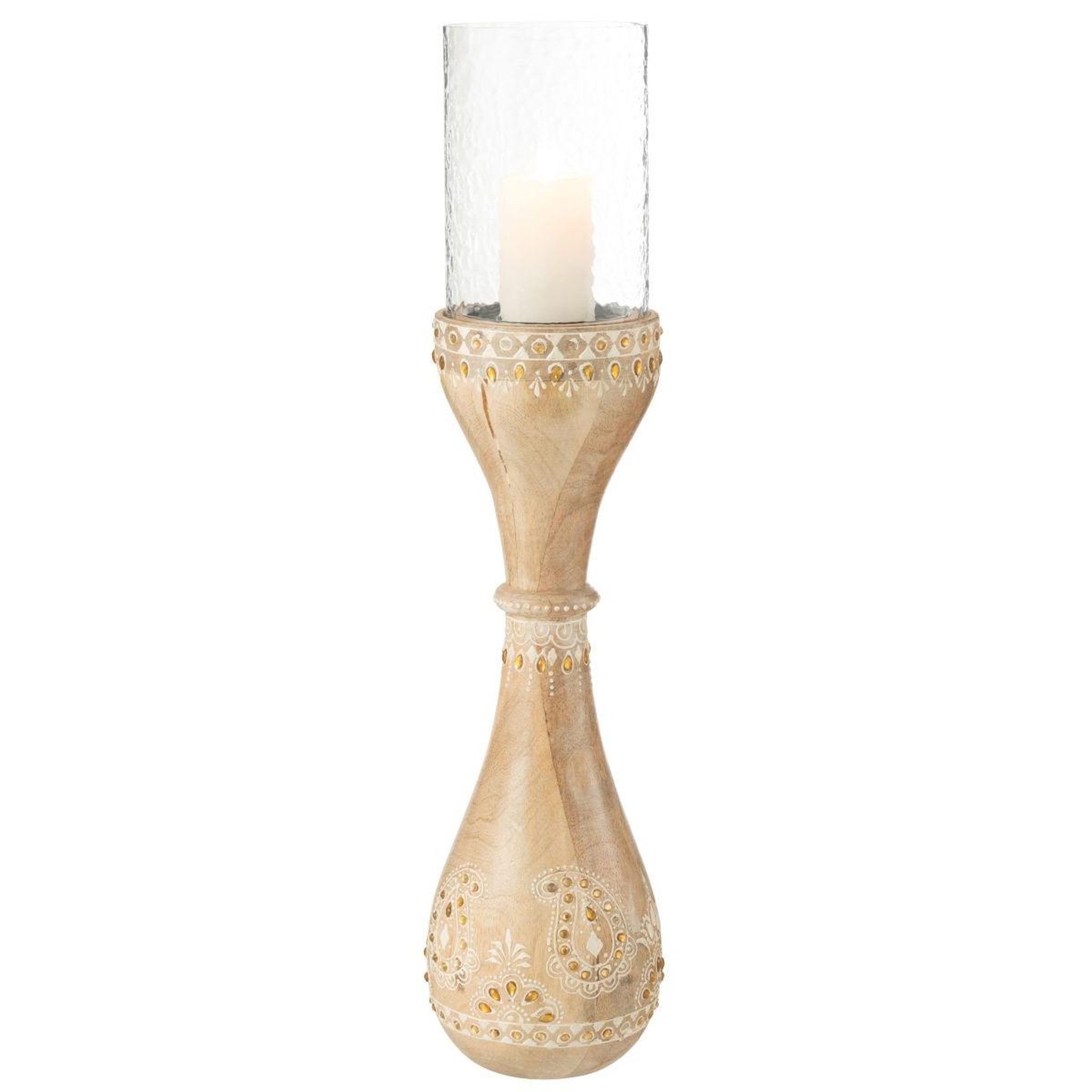 Voir la diapositive 2 : J-LINE Photophore en bois  perle du sahara  56cm naturel
