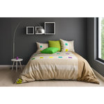 Home collection Parure housse de couette 100% coton squares. Coloris disponibles : Beige