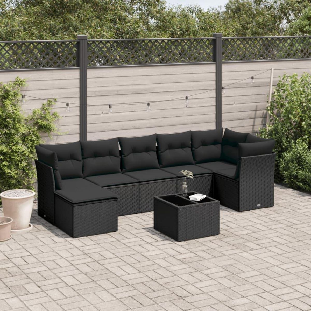 VIDAXL Salon de jardin 8 pcs avec coussins noir resine tressee