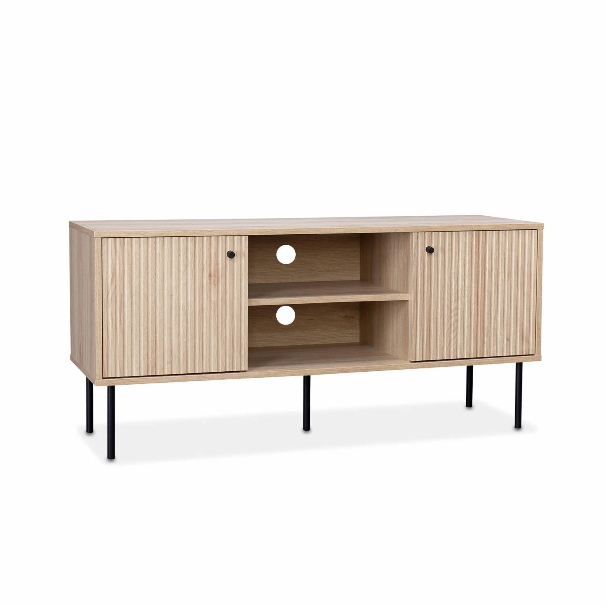 Voir la diapositive 1 : SWEEEK Meuble TV. Braga. deux portes. deux niches. une étagère.  L 120 x l 39 x H 56.2cm