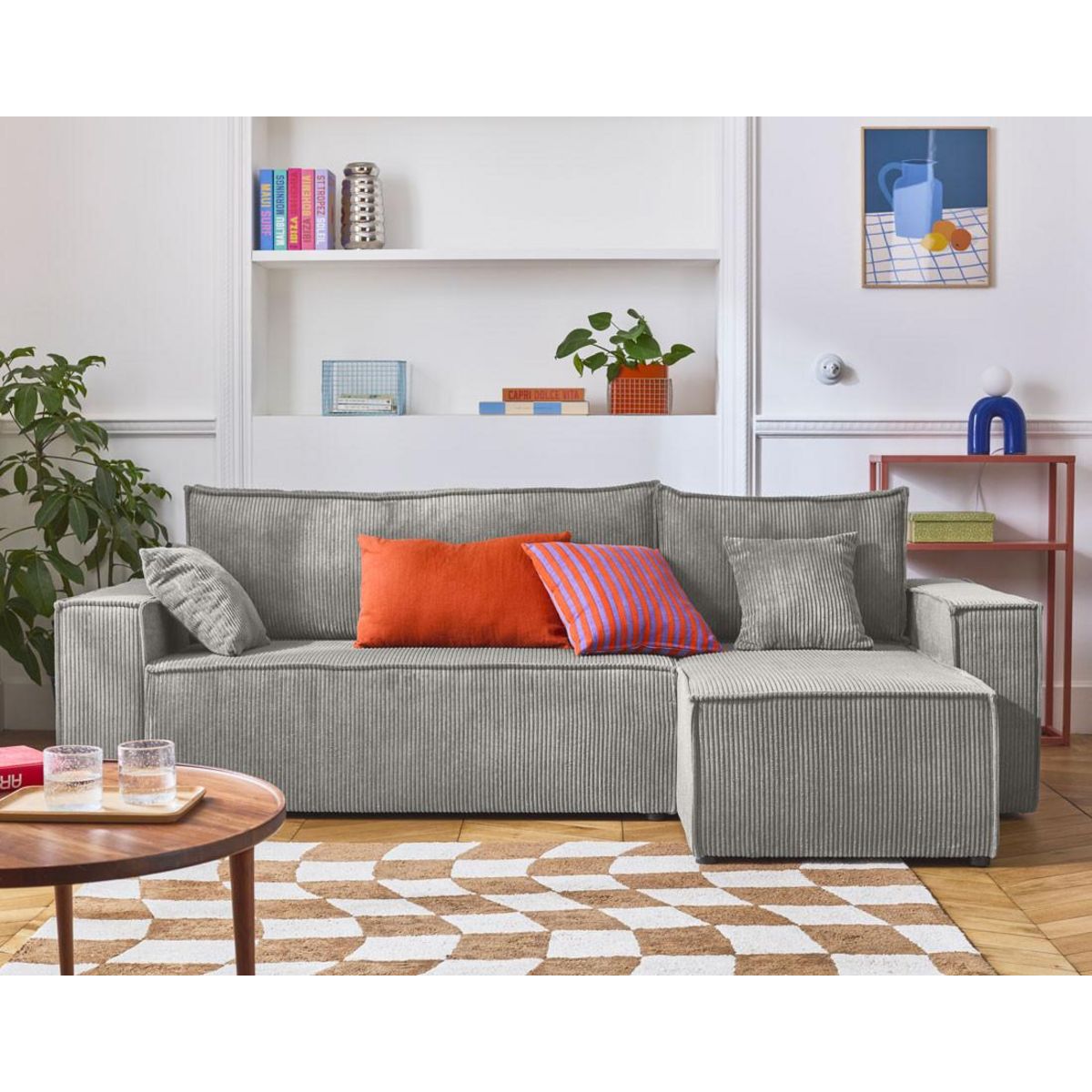 BEST MOBILIER Cezanne - canapé d'angle réversible - 4 places - convertible avec coffre - en velours côtelé