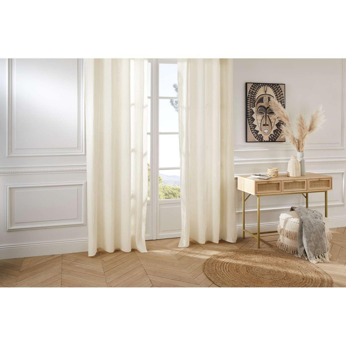 ATMOSPHERA Rideau en gaze de coton - 130 x 260 cm - Ivoire