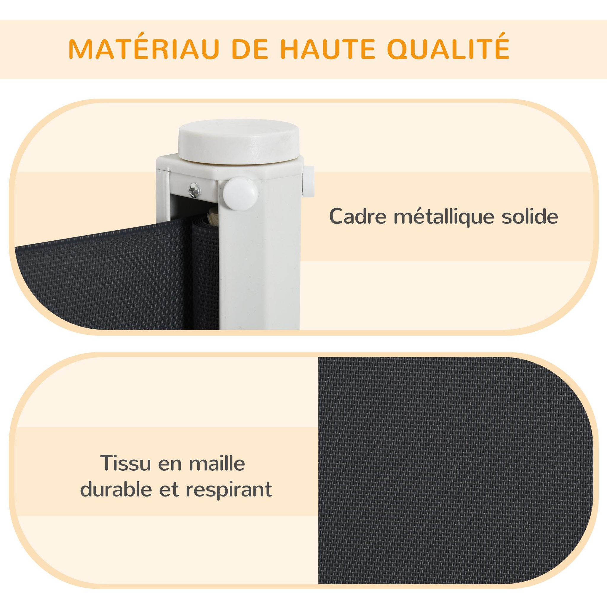 Voir la diapositive 6 : PAWHUT Barrière de sécurité barrière animaux rétractable automatique 1,15L x 0,83H m teslin métal gris