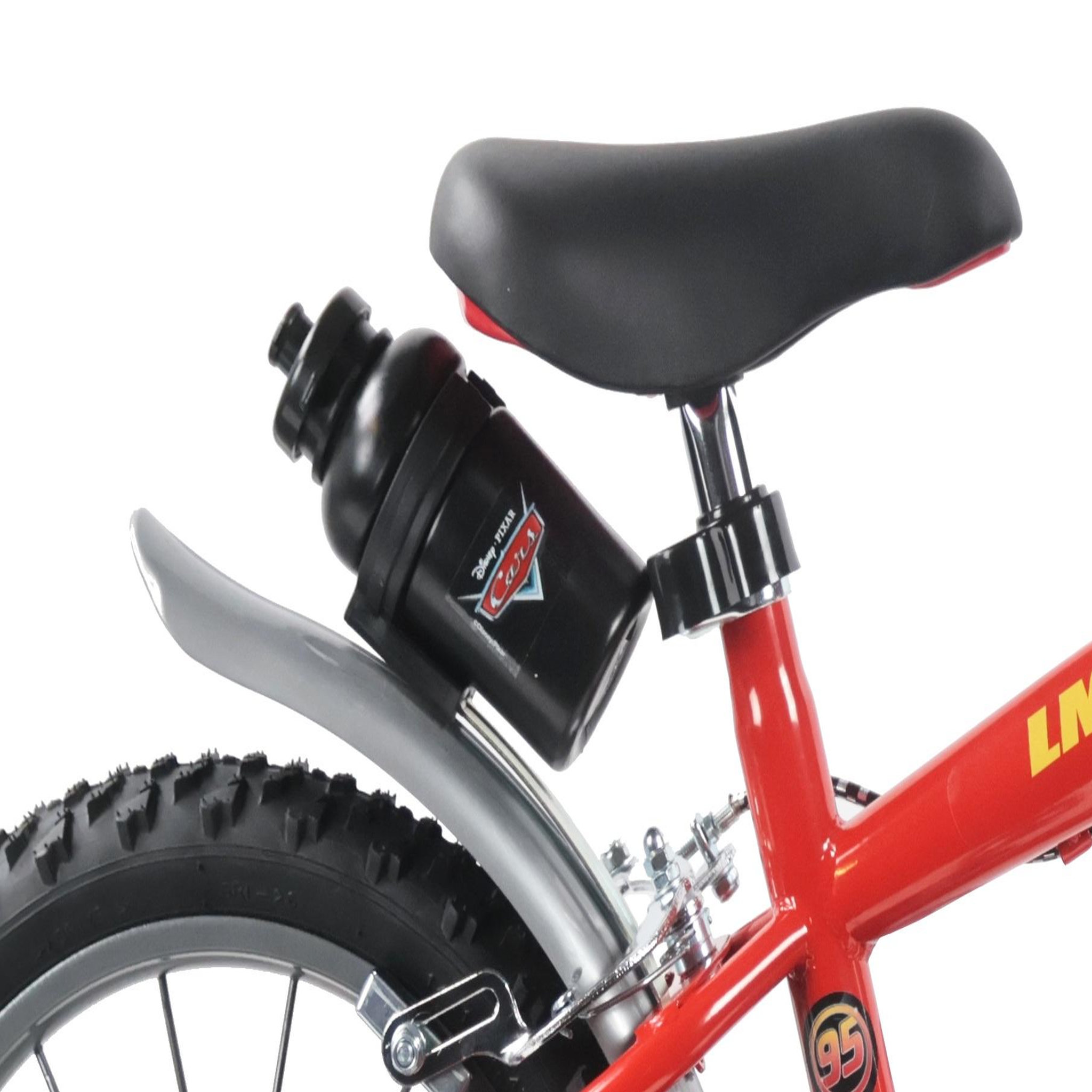 Voir la diapositive 4 : Disney Cars Vélo enfant 14'' CARS / DISNEY pour enfant de 90 à 110 cm avec 2 freins, plaque avant décorative, bidon arrière et stabilisateurs