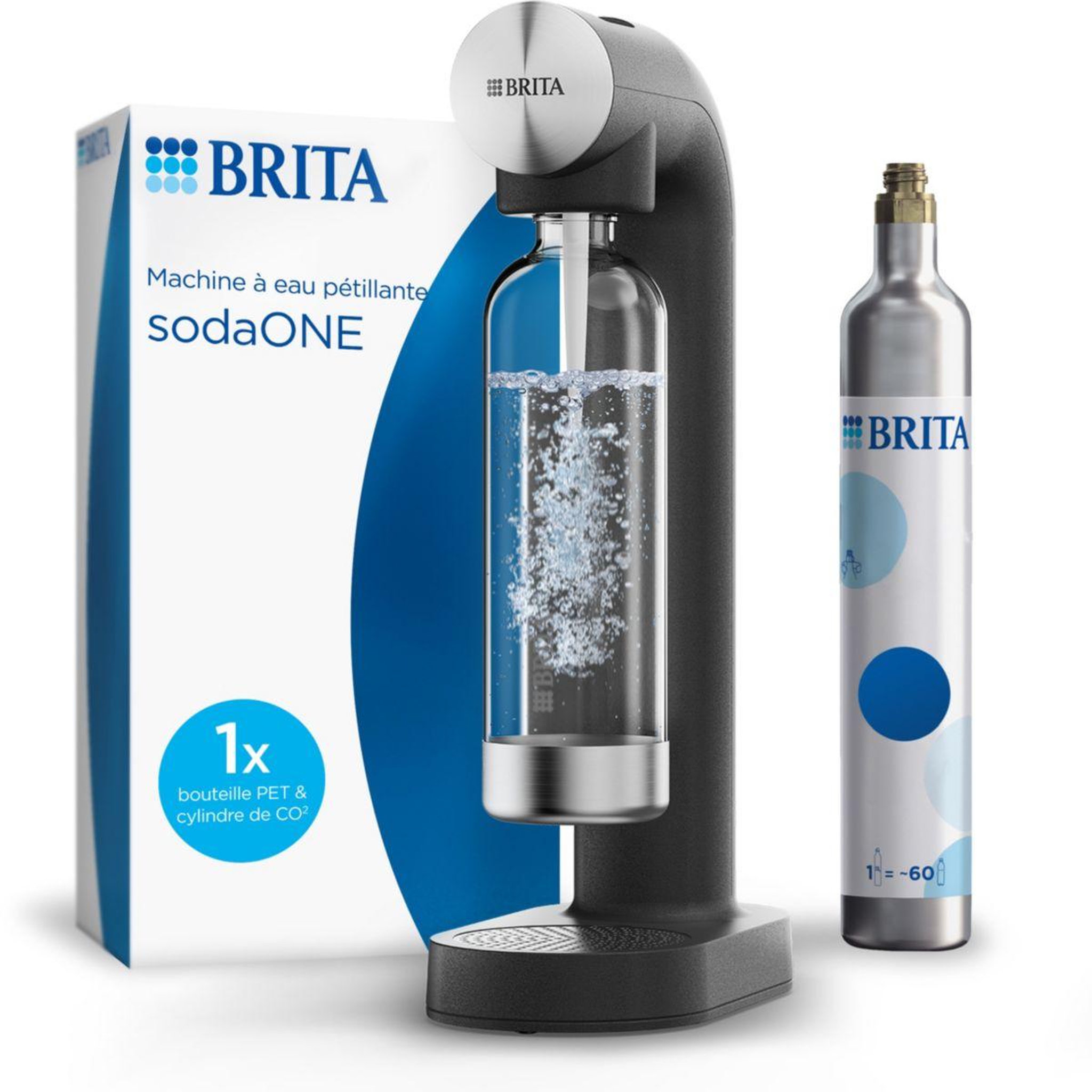 Voir la diapositive 1 : Brita Machine à soda SodaONE noire + 1 cylindre CO2 + 1 bouteille en PET