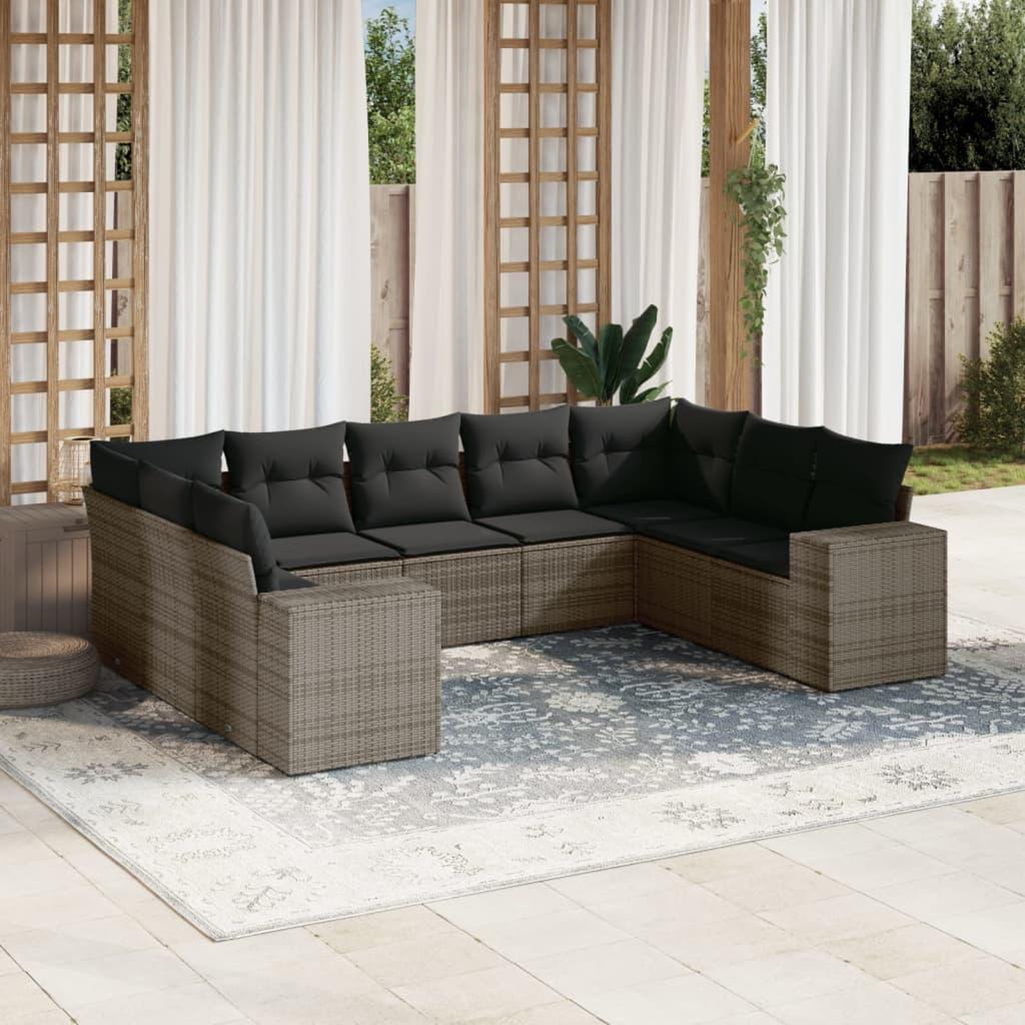 VIDAXL Salon de jardin 9 pcs avec coussins gris resine tressee