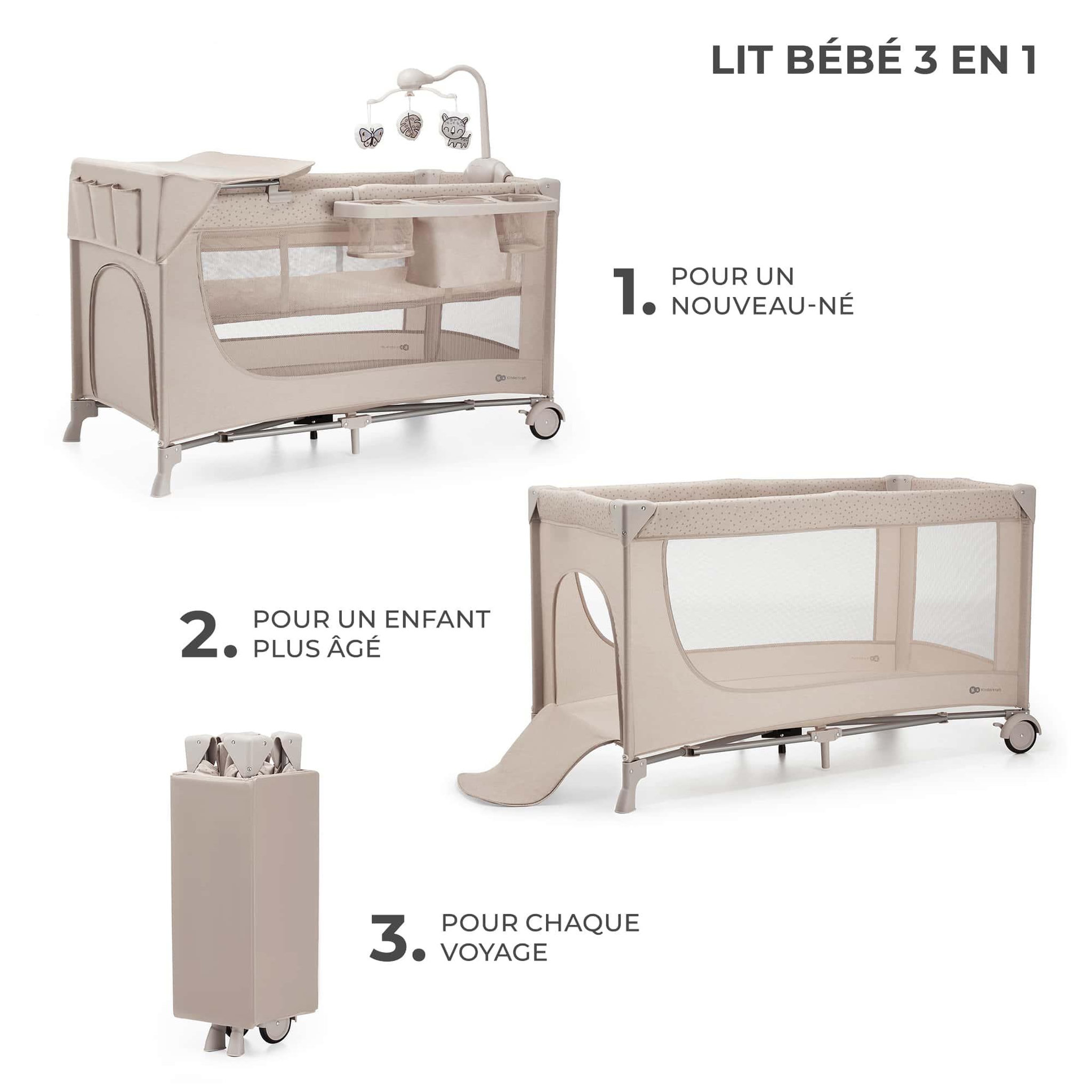 Voir la diapositive 3 : KINDERKRAFT Lit voyage parc bebe pliable avec accessoires pra
