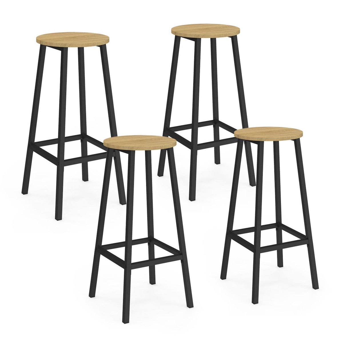 ID MARKET Lot de 4 tabourets de bar DETROIT assise ronde design industriel