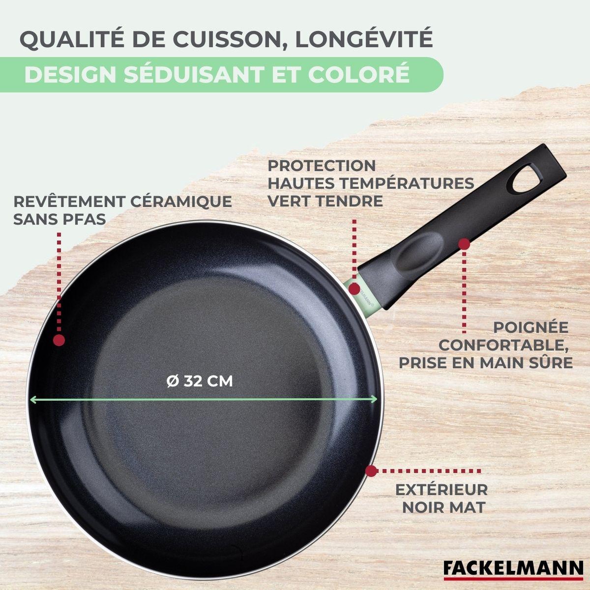 Voir la diapositive 6 : Fackelmann Poêle 30 cm aluminium revêtement céramique antiadhésif sans pfas fackelmann brandao
