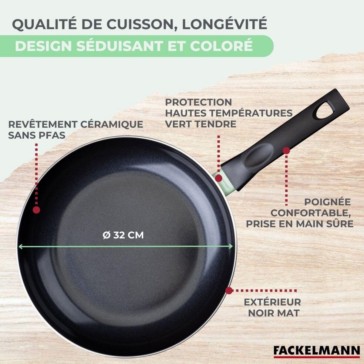 Fackelmann Poêle 30 cm aluminium revêtement céramique antiadhésif sans PFAS Fackelmann Brandao
