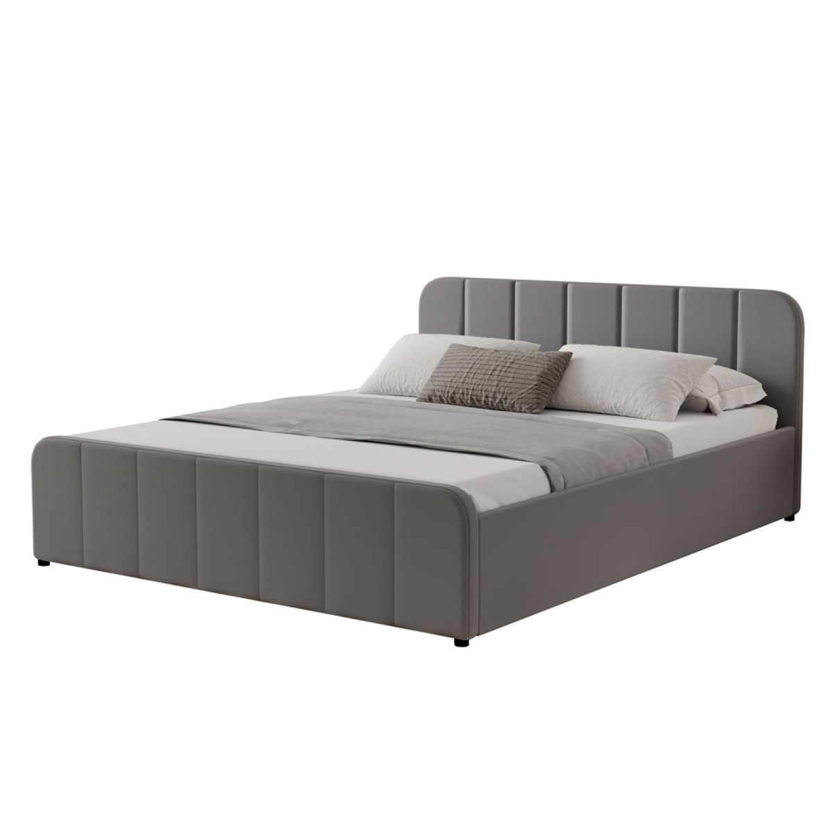 CONCEPT USINE Lit avec coffre de rangement 140x190cm en velours gris TAMPA