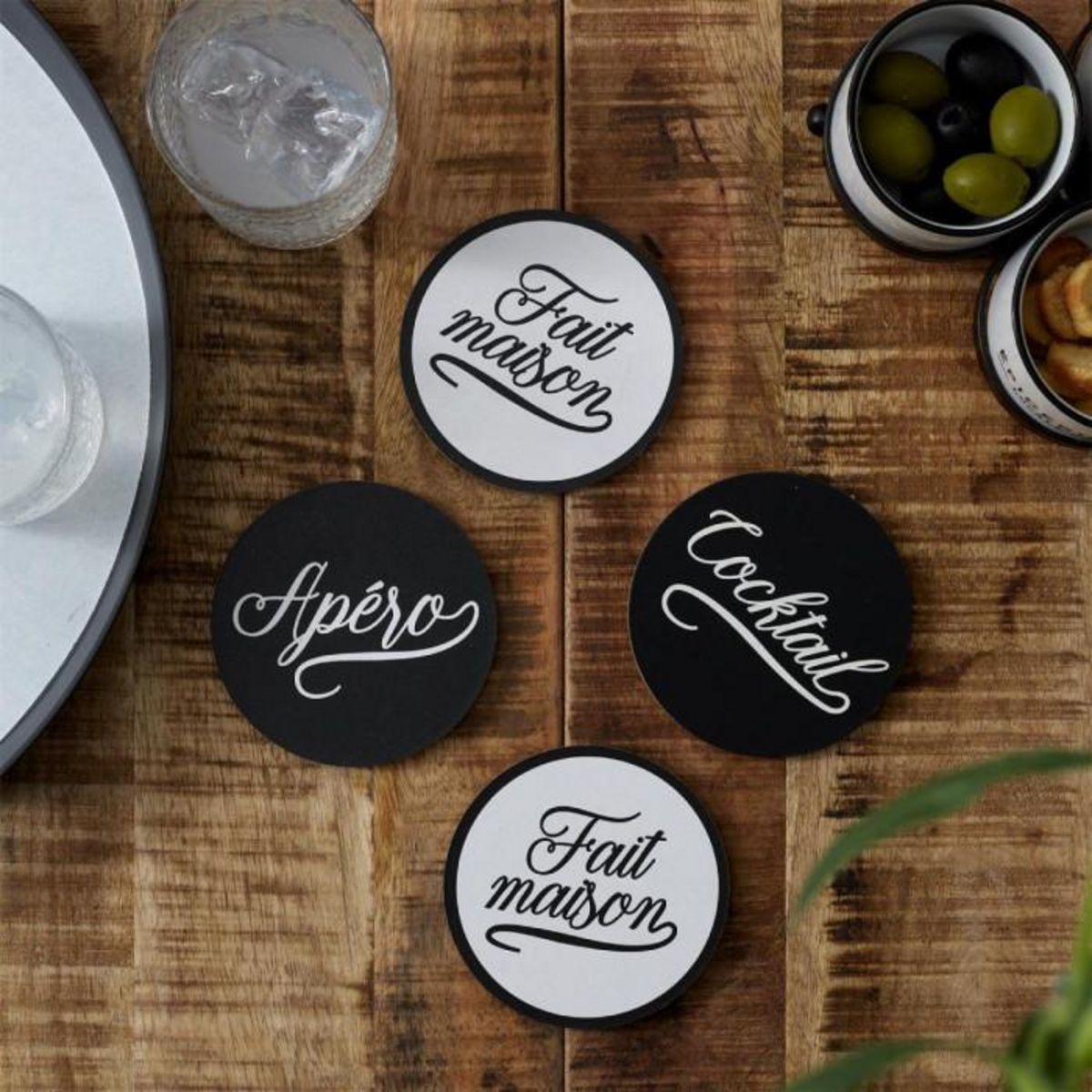 Paris Prix Lot de 4 Dessous de Verre  Bistrot  10cm Noir & Blanc