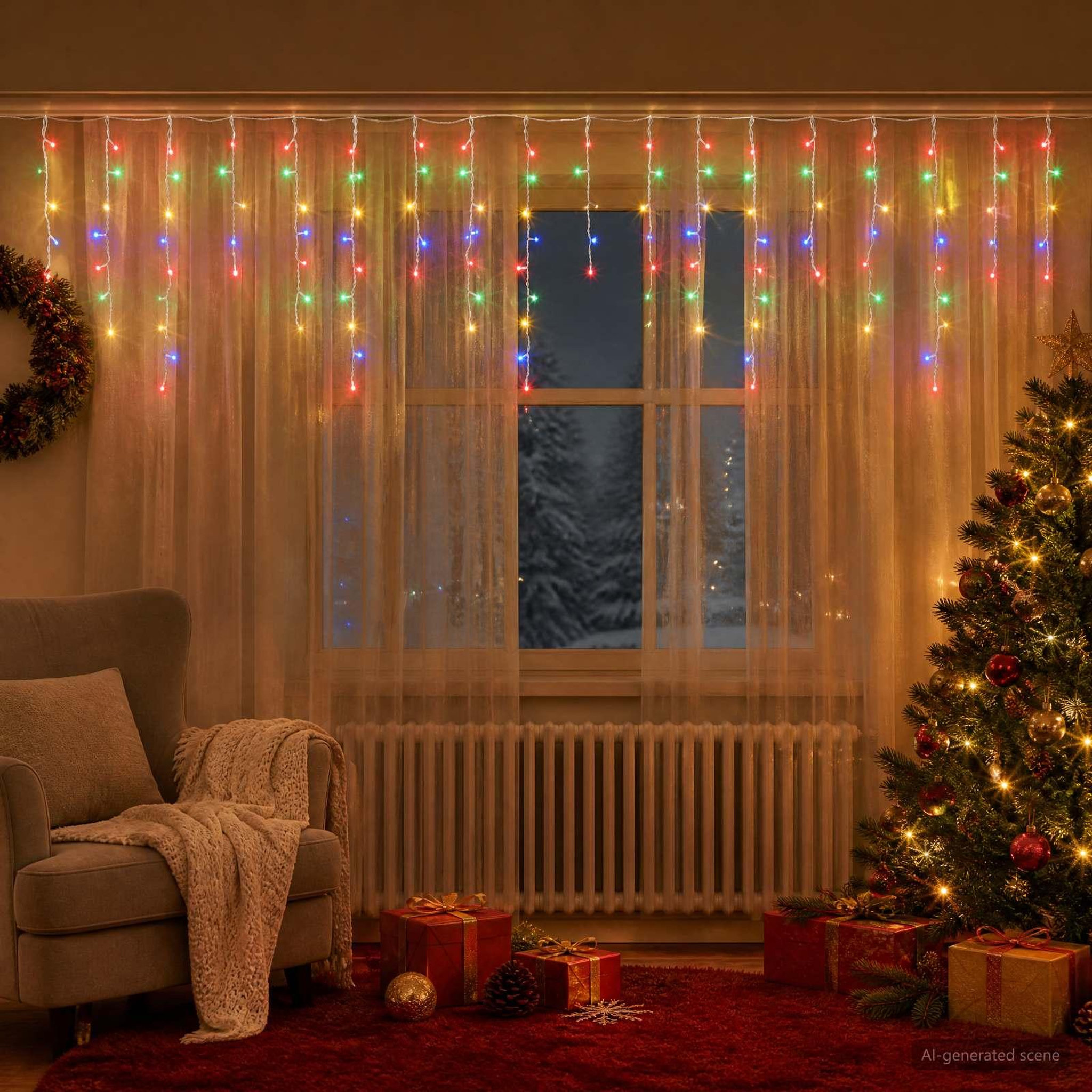 Voir la diapositive 2 : VIDAXL Rideaux lumineux 210 LED Multicolore 500 x 72 cm