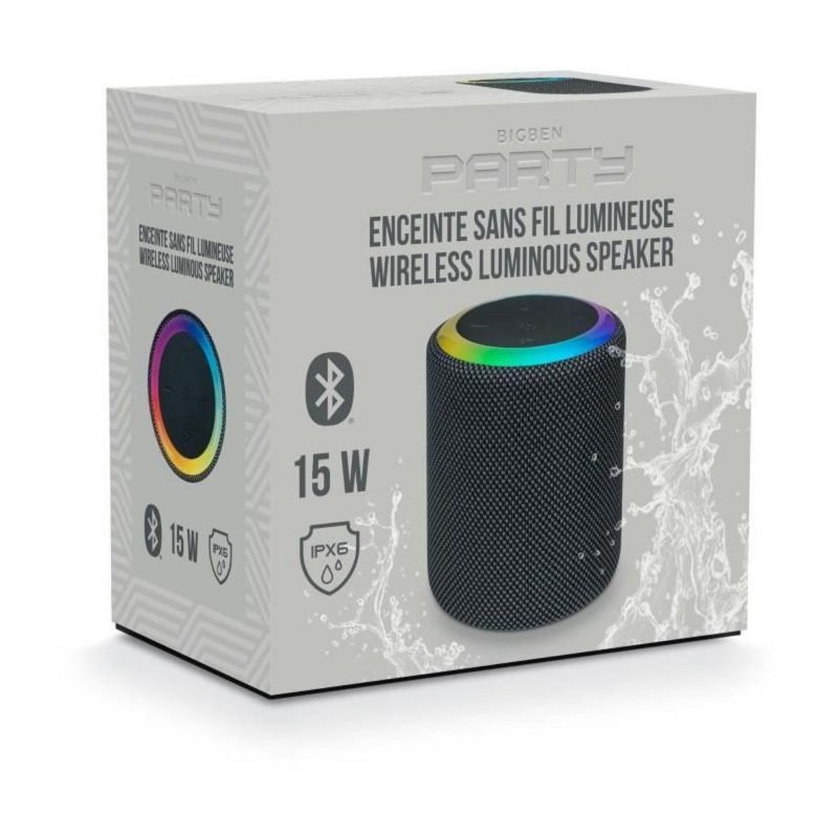 BIGBEN PARTY BIGBEN Party - Enceinte Bluetooth sans fil Mainstream 1 - Effets lumineux - IPX6 - 15W - USB-C