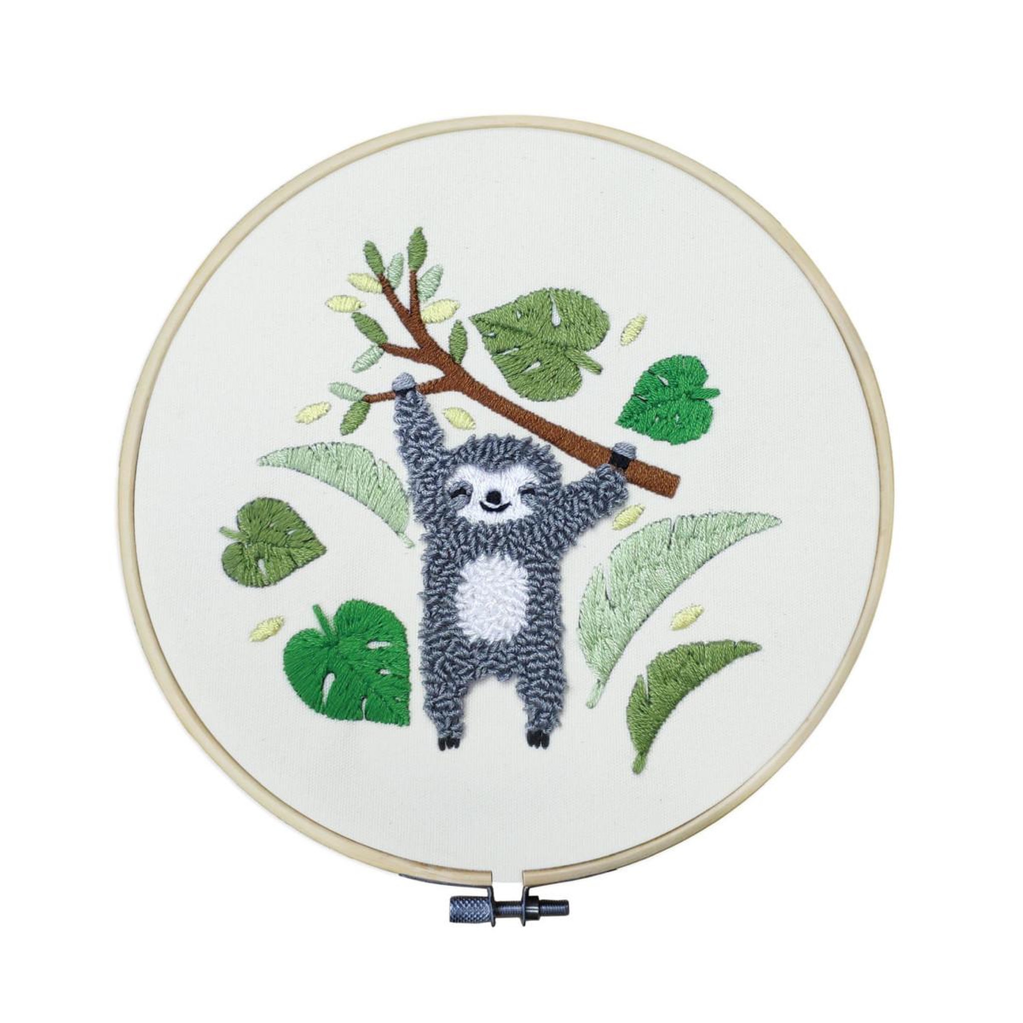 Voir la diapositive 2 : HOMEA Kit Complet Punch Needle  Paresseux  21cm Blanc