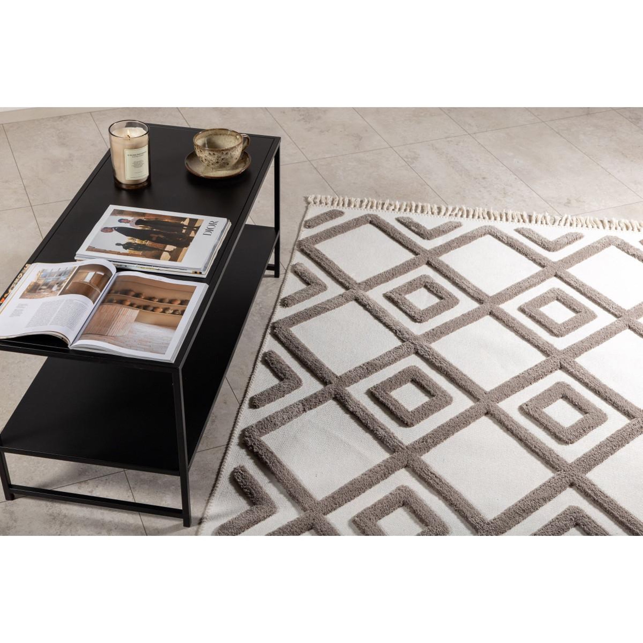 Voir la diapositive 4 : Paris Prix Tapis design avec franges  towa  160x230cm marron