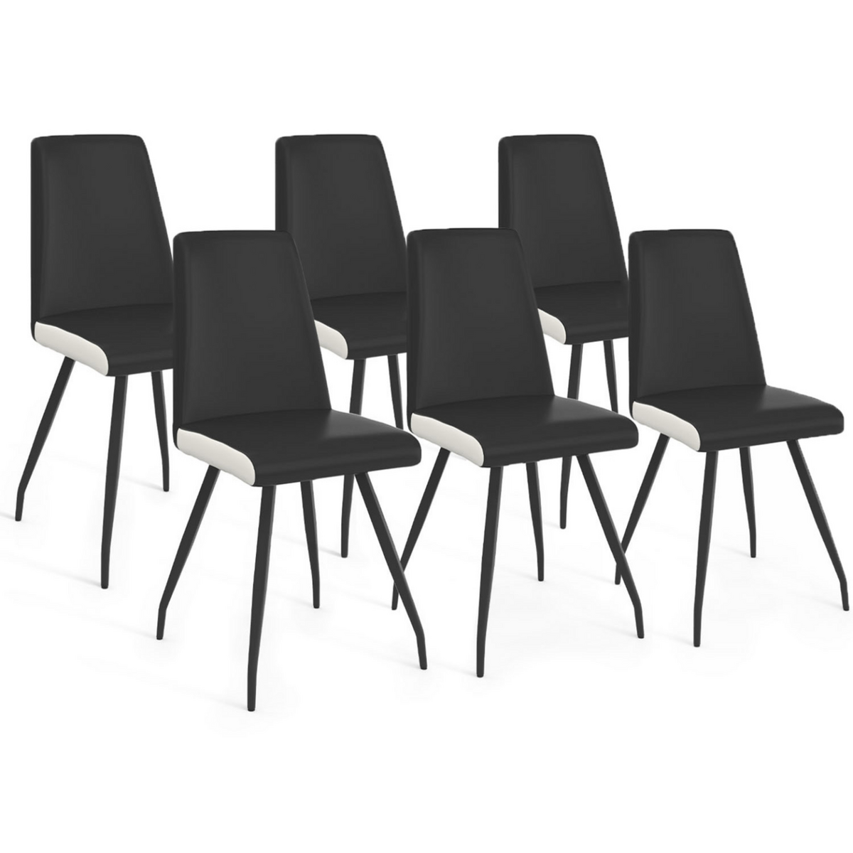 ID MARKET Lot de 6 chaises ADA noires liseré blanc pied araignée pour salle à manger