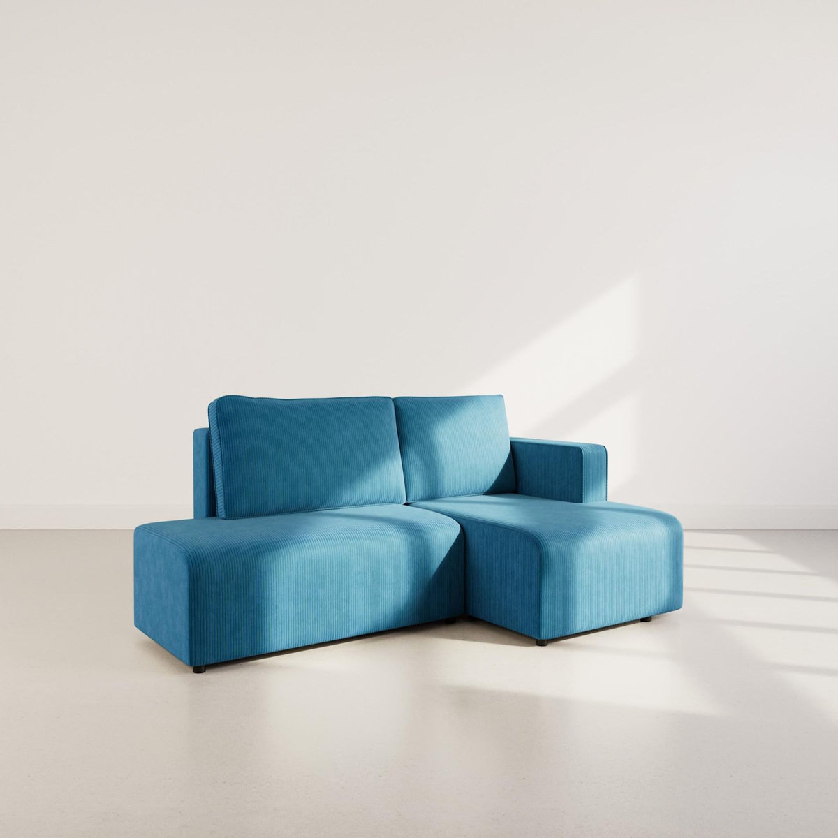 BEST MOBILIER Topaze - canapé d'angle droit 4 places convertible avec coffre en velours côtelé