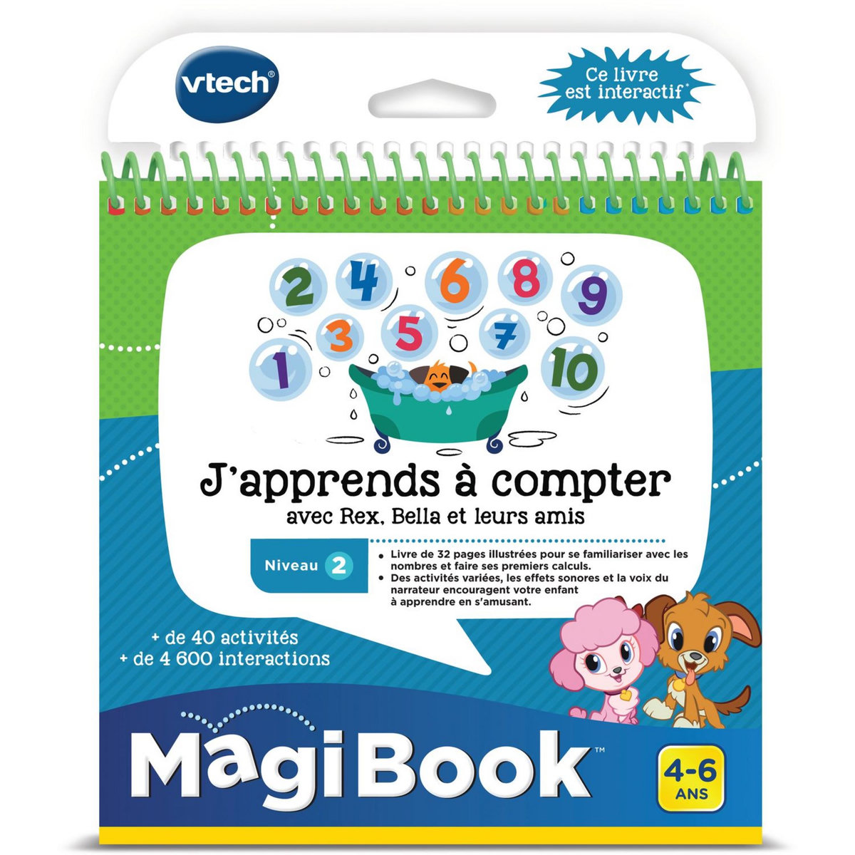 VTECH Livre interactif J'apprends à Compter Avec Rex, Bella et leurs Amis Magibook multicolore