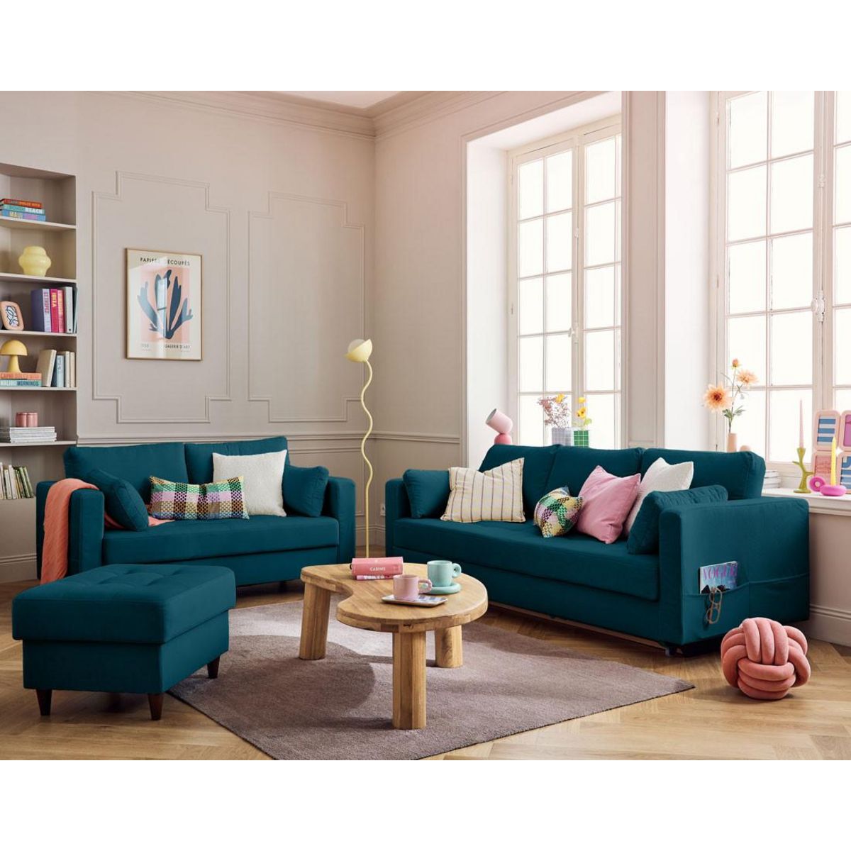 LISA DESIGN Anna - canapé droit 2 places avec poche en velours - pieds en bois