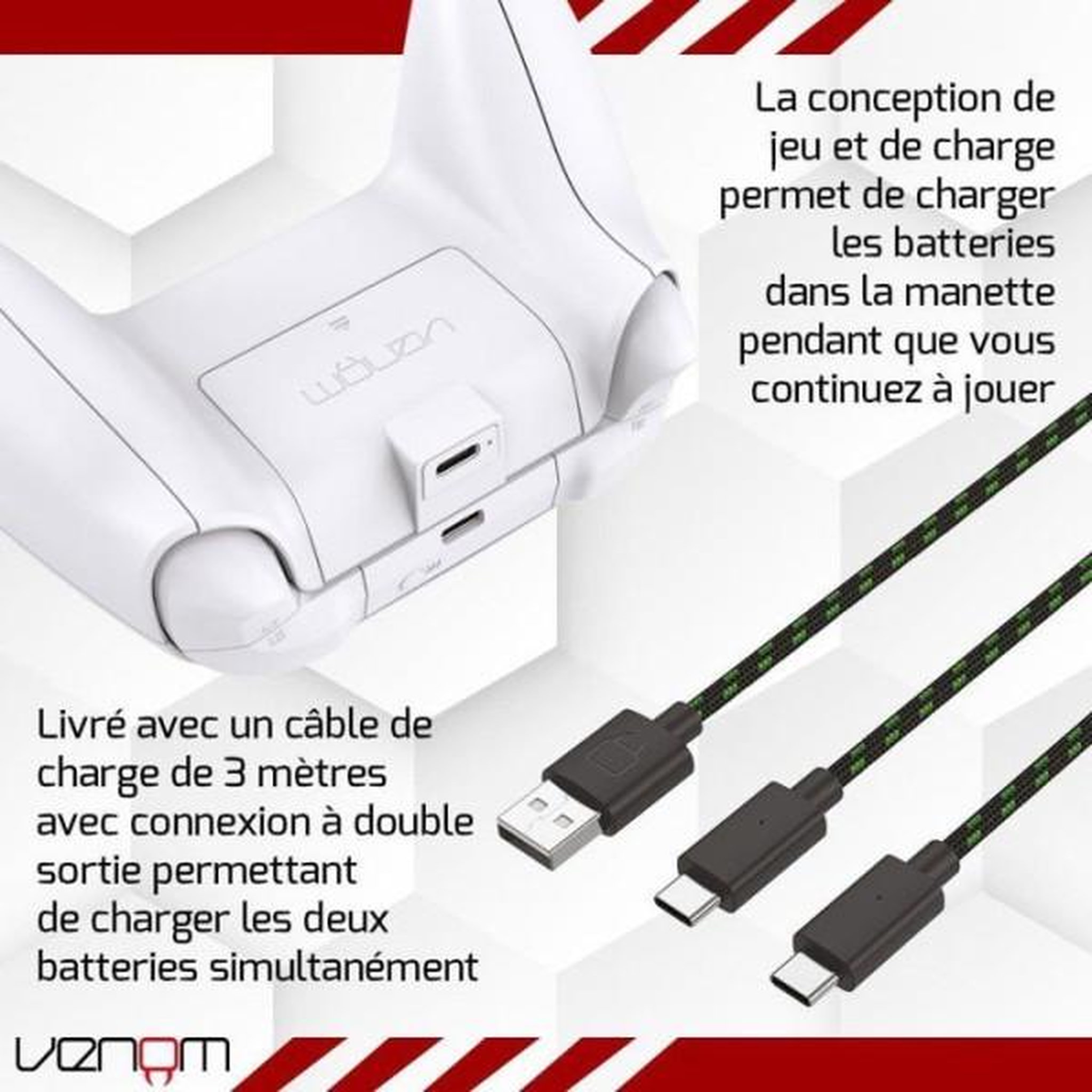 Voir la diapositive 3 : VENOM Double batterie rechargeables - VENOM - pour manette Xbox - Xbox Series X|S & One - Blanc