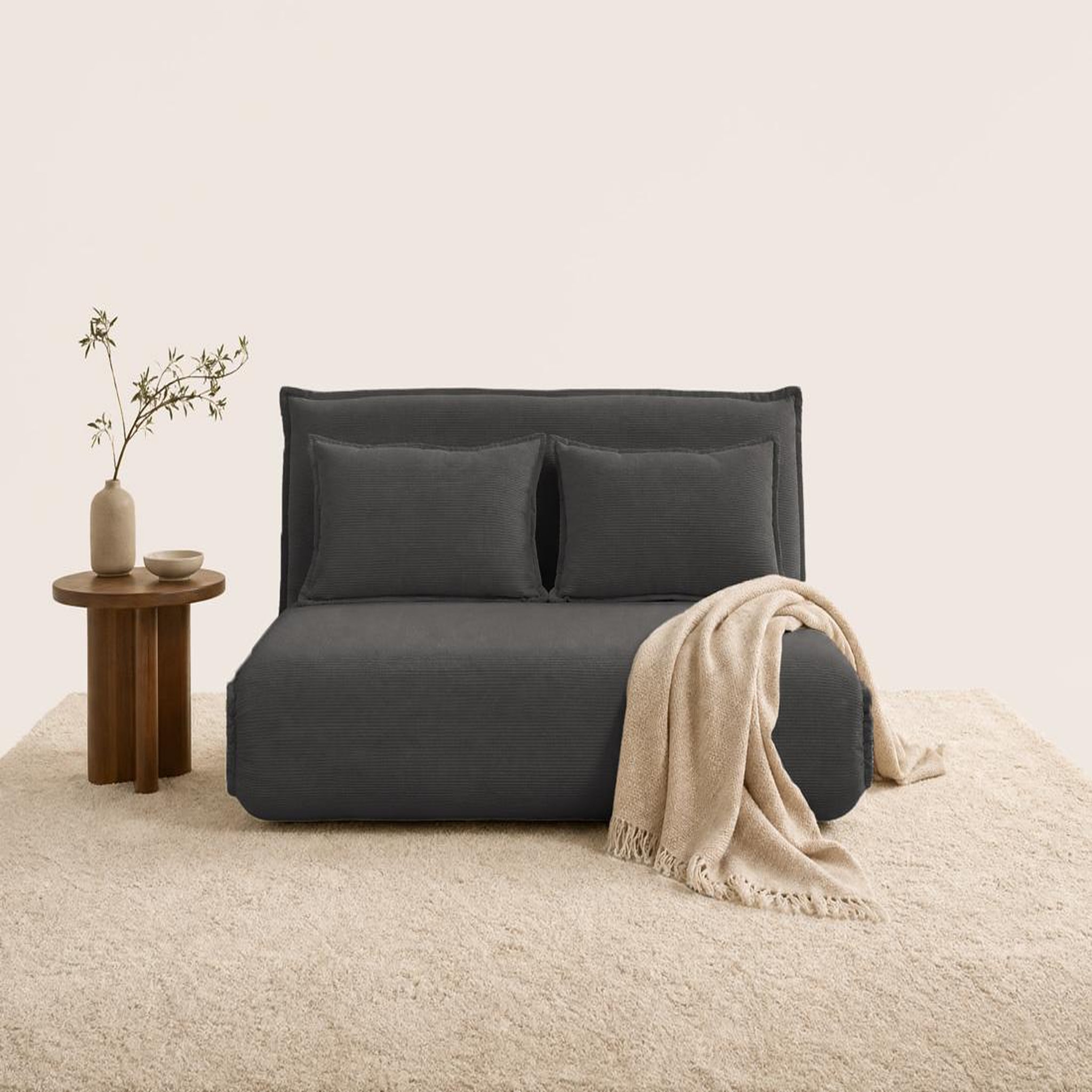 Voir la diapositive 2 : BEST MOBILIER Candice - banquette 2 places convertible clic-clac en velours côtelé