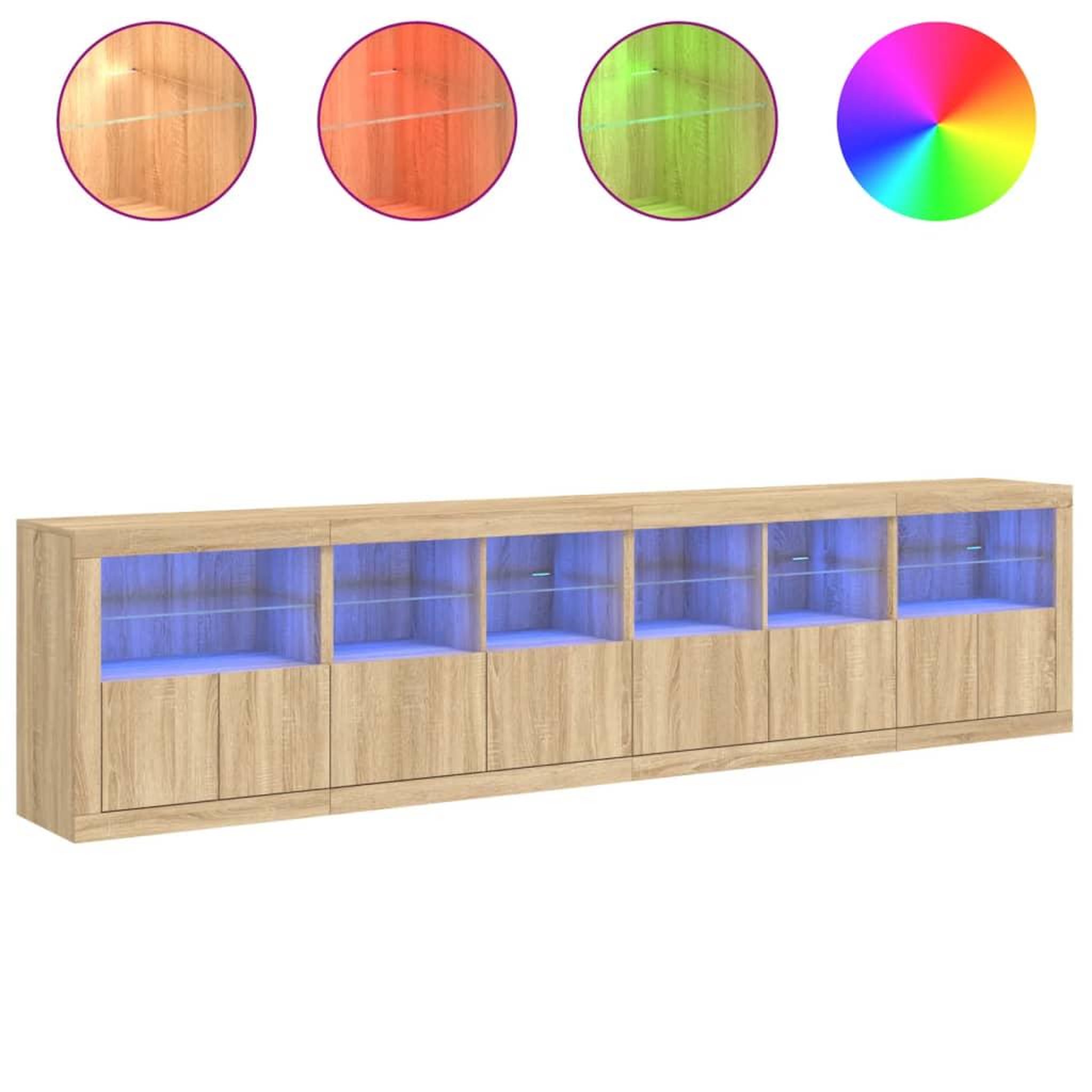 Voir la diapositive 5 : VIDAXL Buffet avec lumieres LED chene sonoma 283x37x67 cm