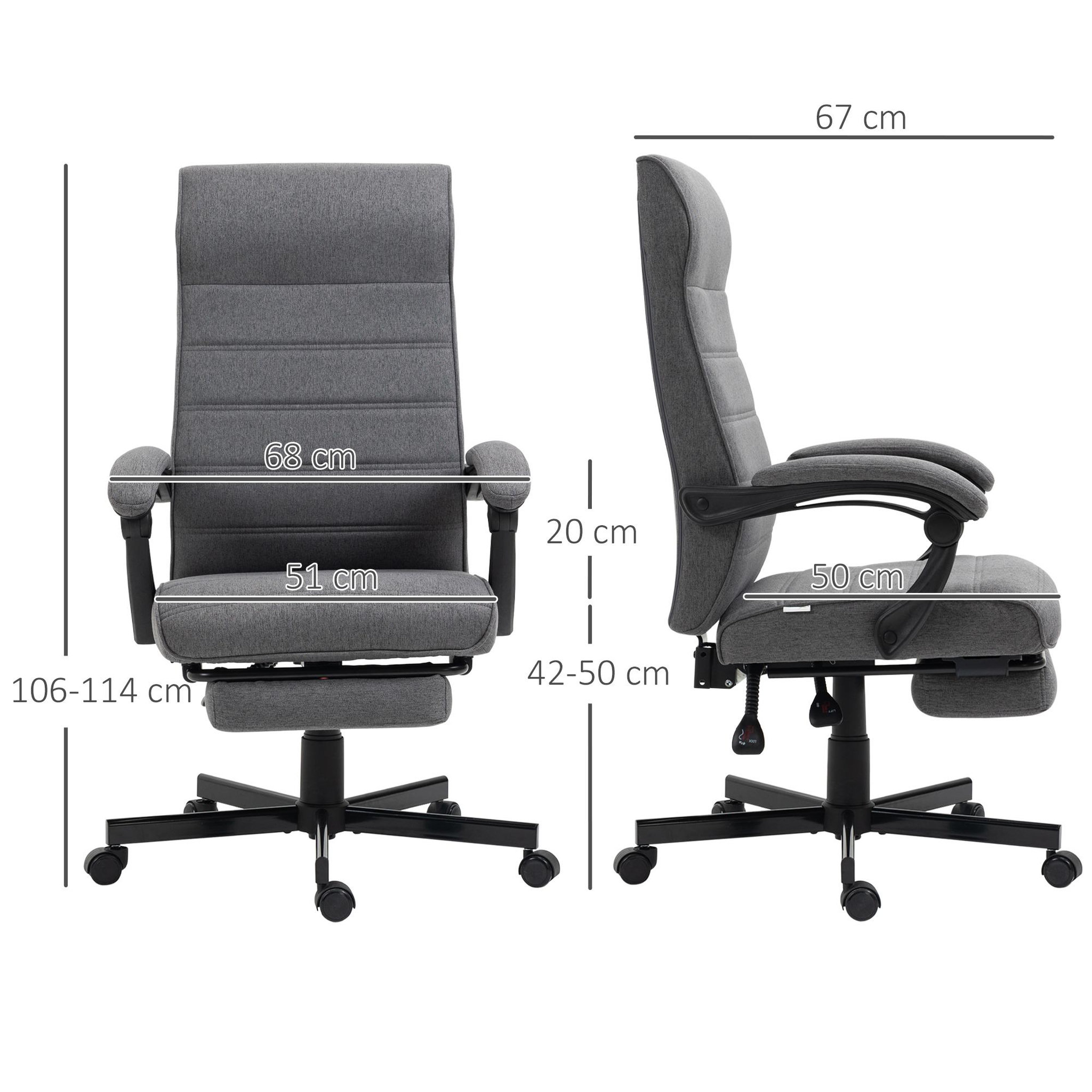 Voir la diapositive 3 : VINSETTO Chaise de bureau manager ergonomique inclinable réglable repose-pied rétractable tissu gris