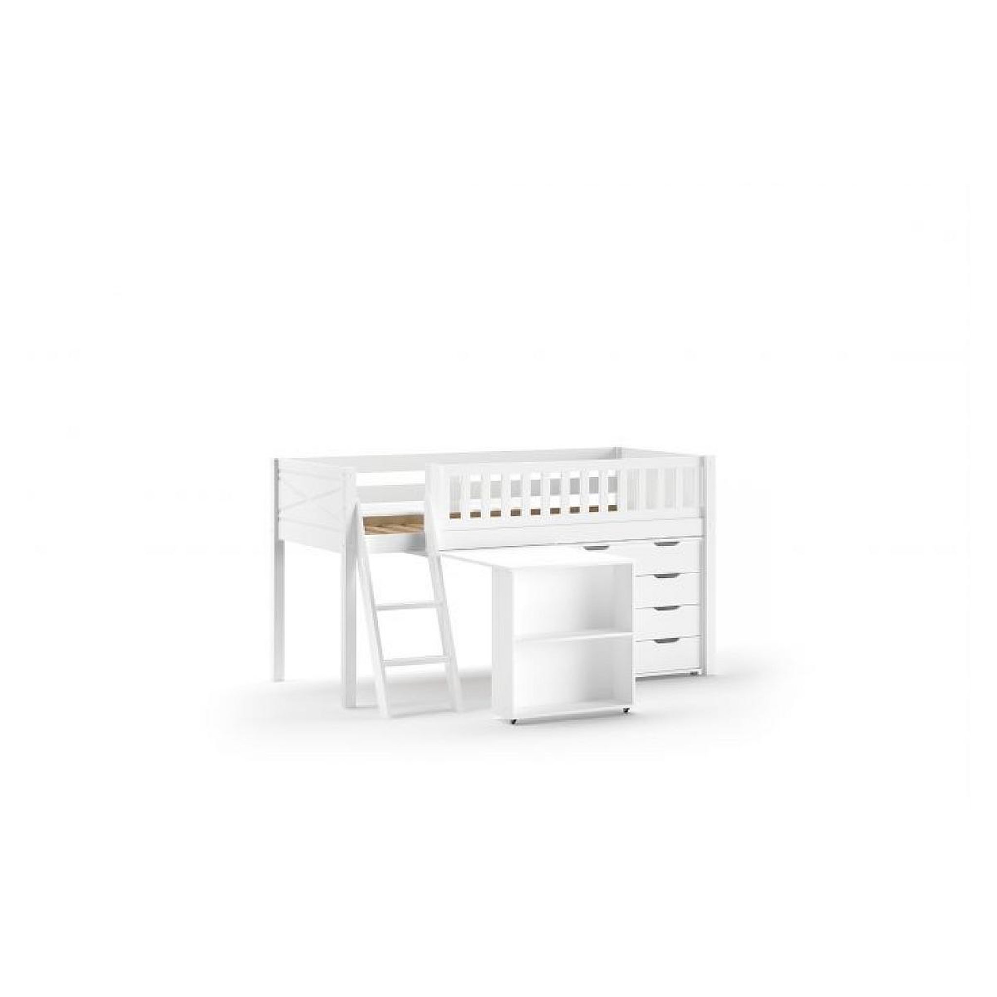 Voir la diapositive 2 : Vipack Lit Mi-Hauteur Scott Un Bureau  Commode 4 Tiroirs Blanc