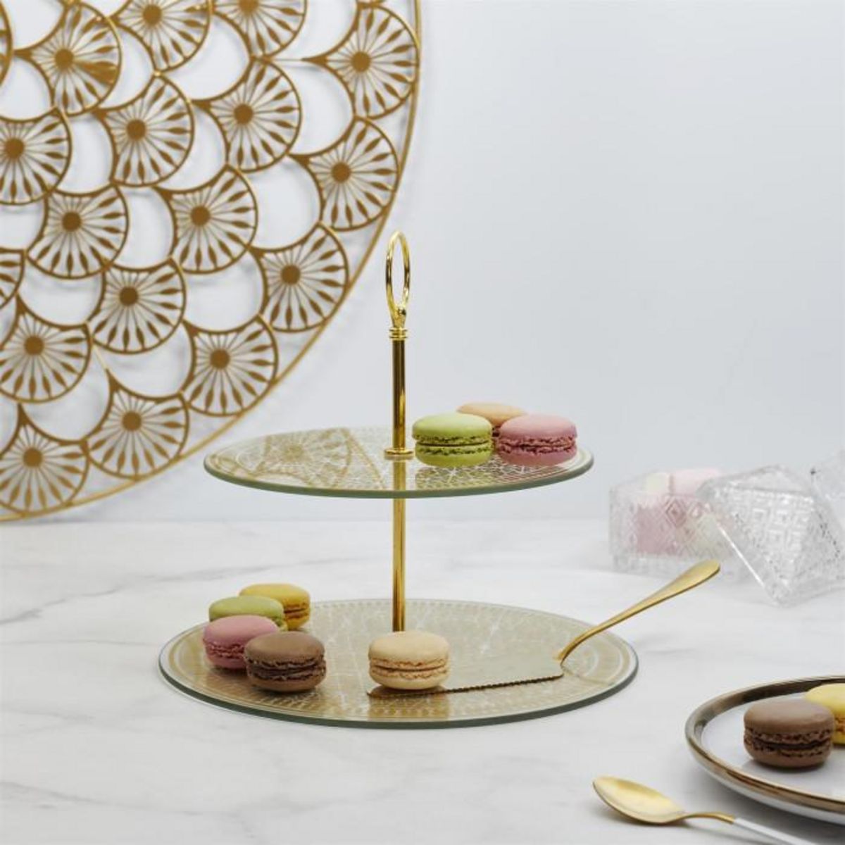 Paris Prix Plateau de Présentation 2 Niveaux  Verre  25cm Doré