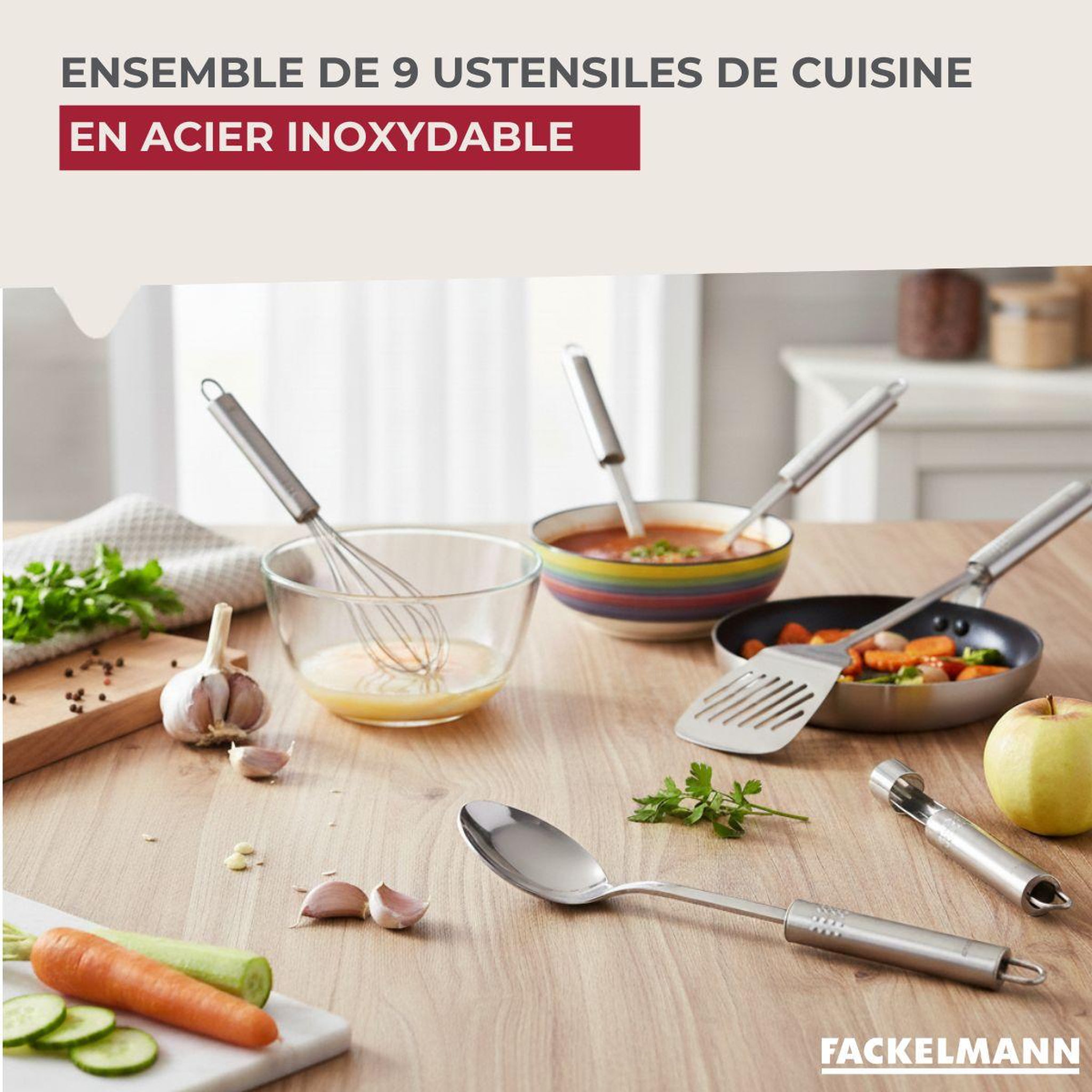 Voir la diapositive 2 : Fackelmann Ensemble de 9 ustensiles de cuisine inox fackelmann ovale