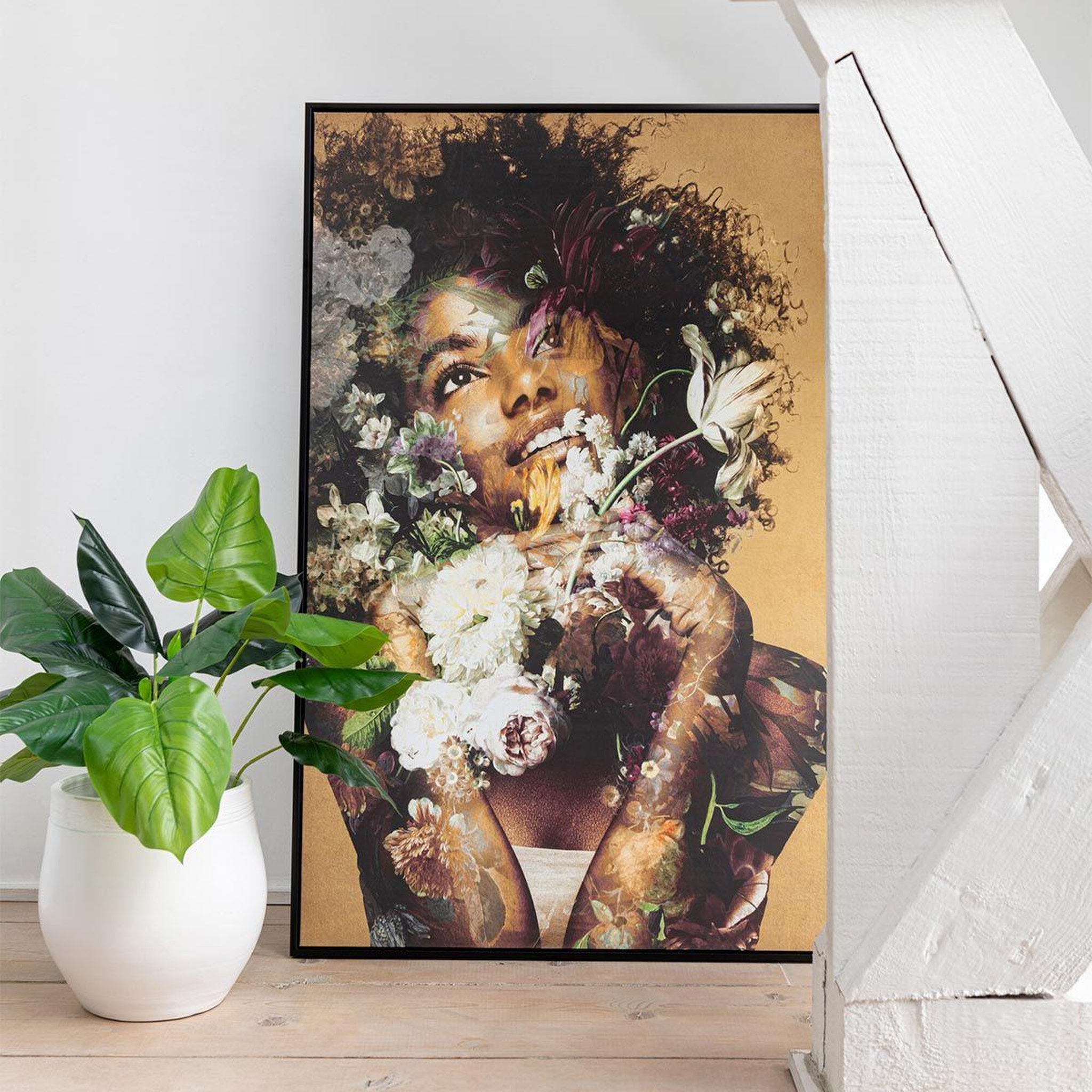 Voir la diapositive 4 : J-LINE Tableau déco  femme avec fleurs  83x123cm multicolore