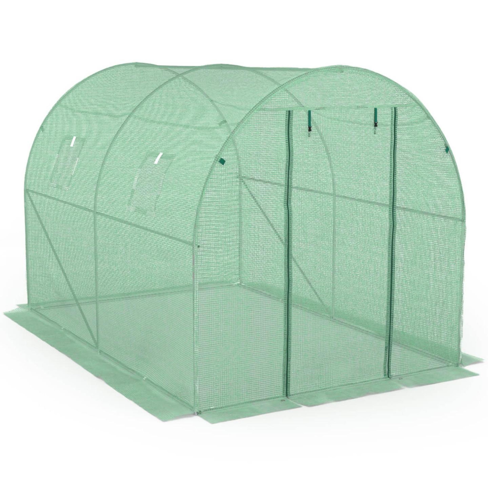 Voir la diapositive 4 : ID MARKET Serre de jardin tunnel 6m² 3 x 2 x 2 m acier galvanisé + bâche anti-UV avec porte et fenêtres ROMA verte toutes saisons