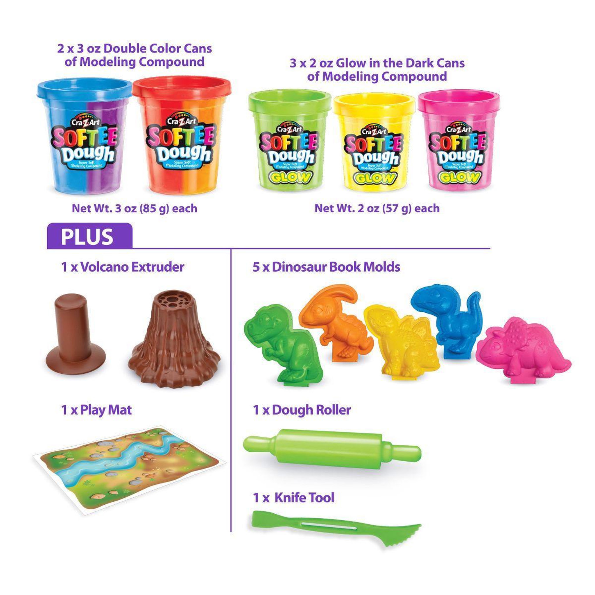 Voir la diapositive 2 : Lexibook Kit de dinosaures en pâte à modeler malléable et fluorescente